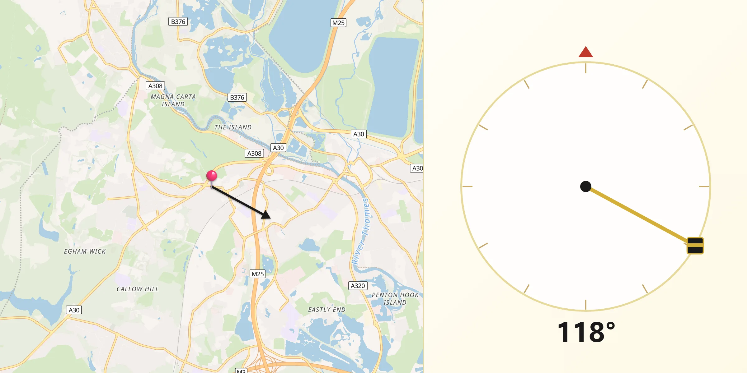 Qibla Direction from Egham