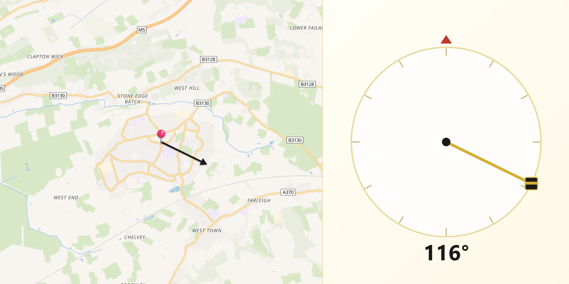 Qibla Direction from Nailsea