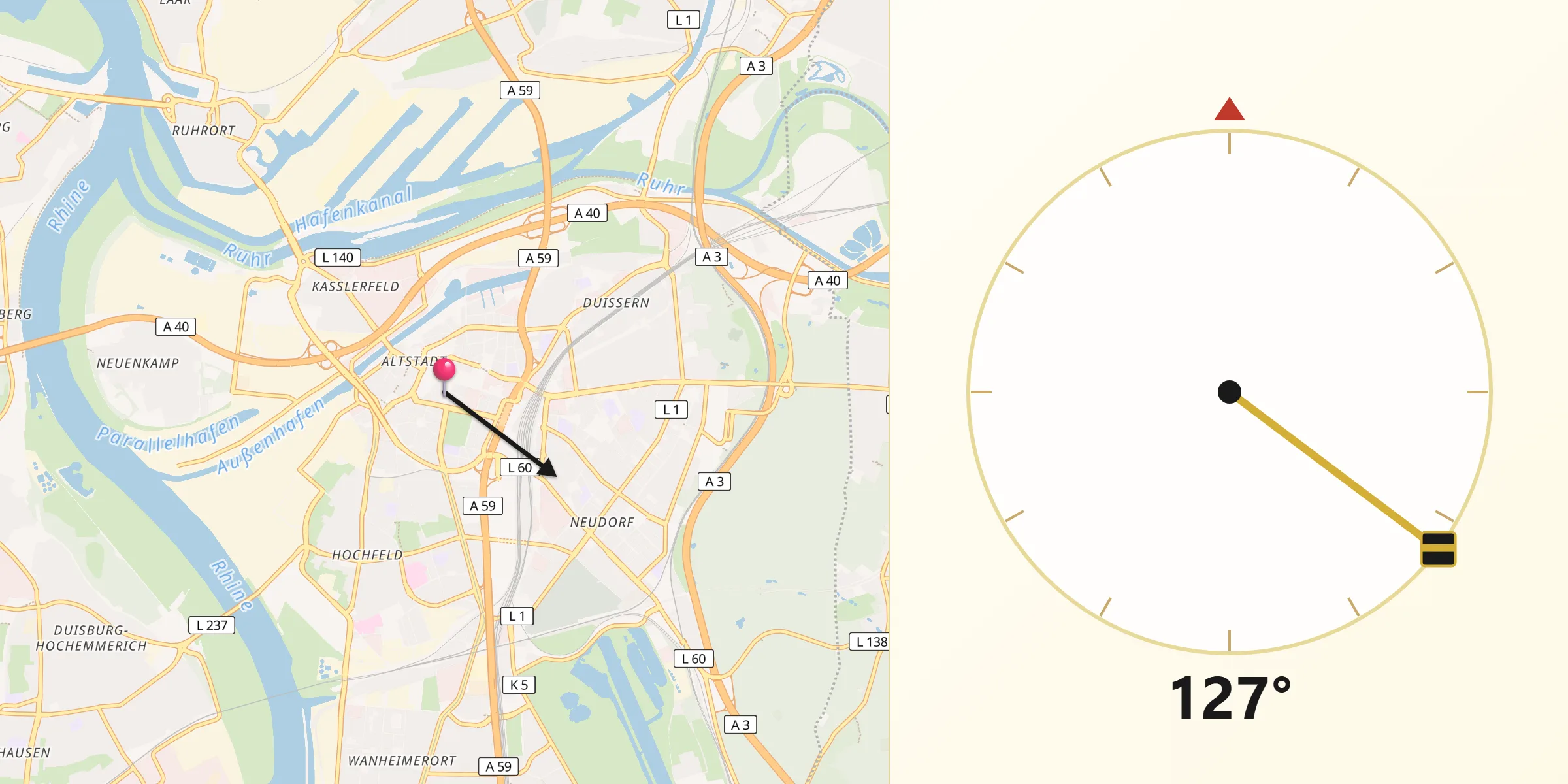 Direzione della Qibla da Duisburg