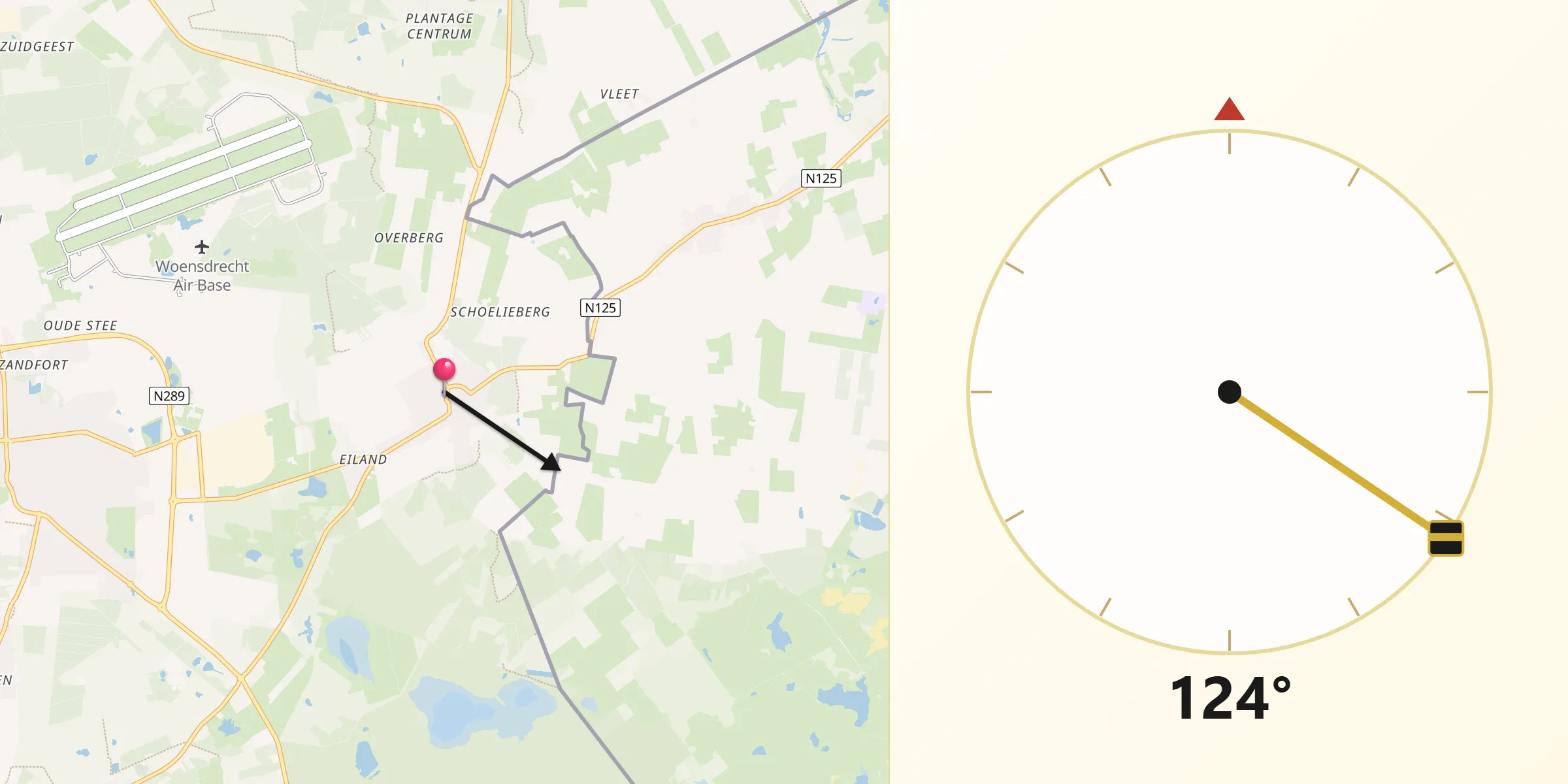 Qibla Richting vanaf Huijbergen