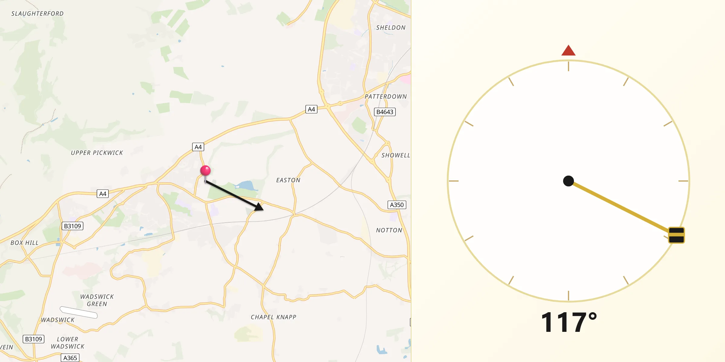 Qibla Direction from Corsham