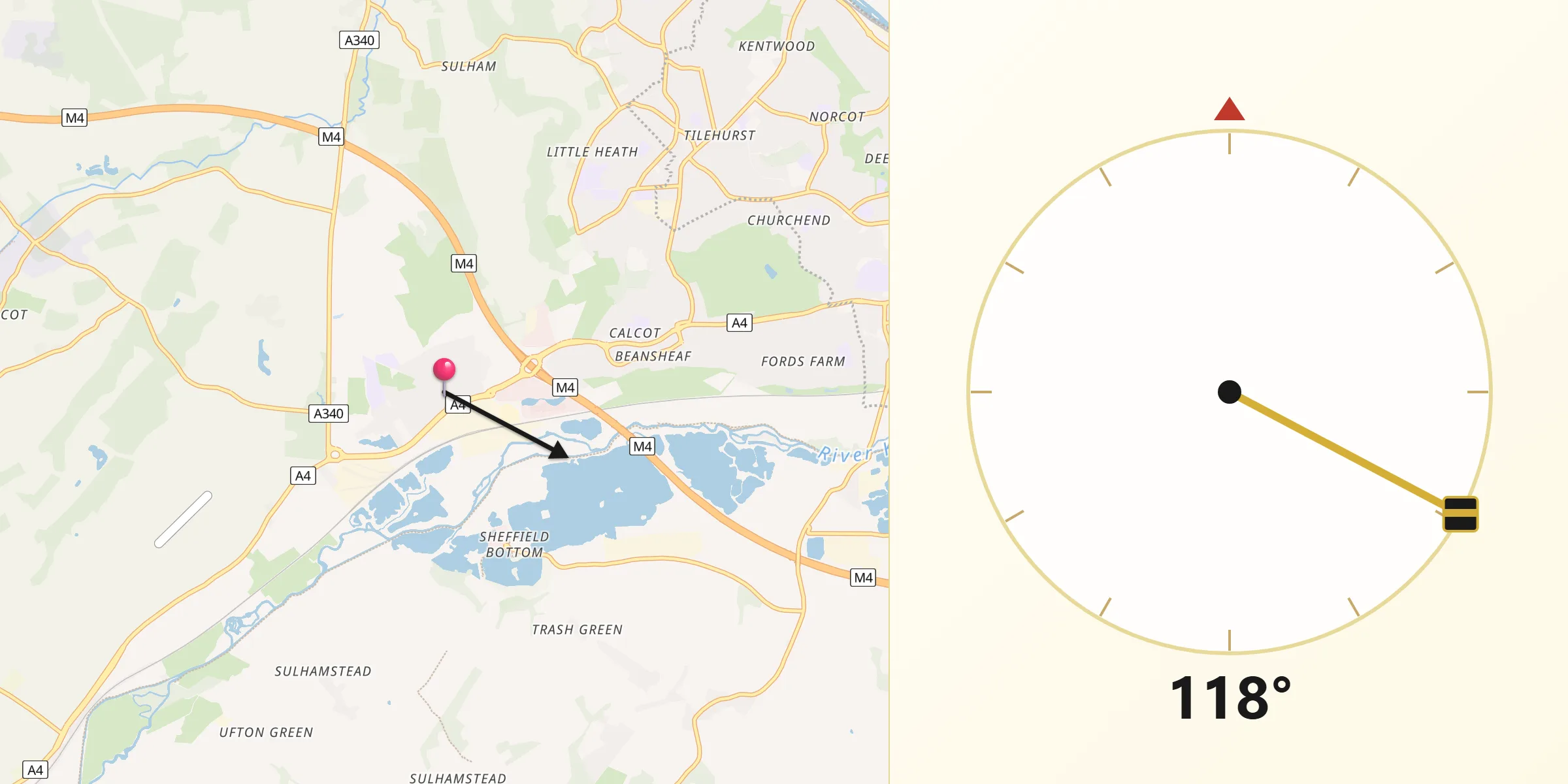 Qibla Direction from Theale