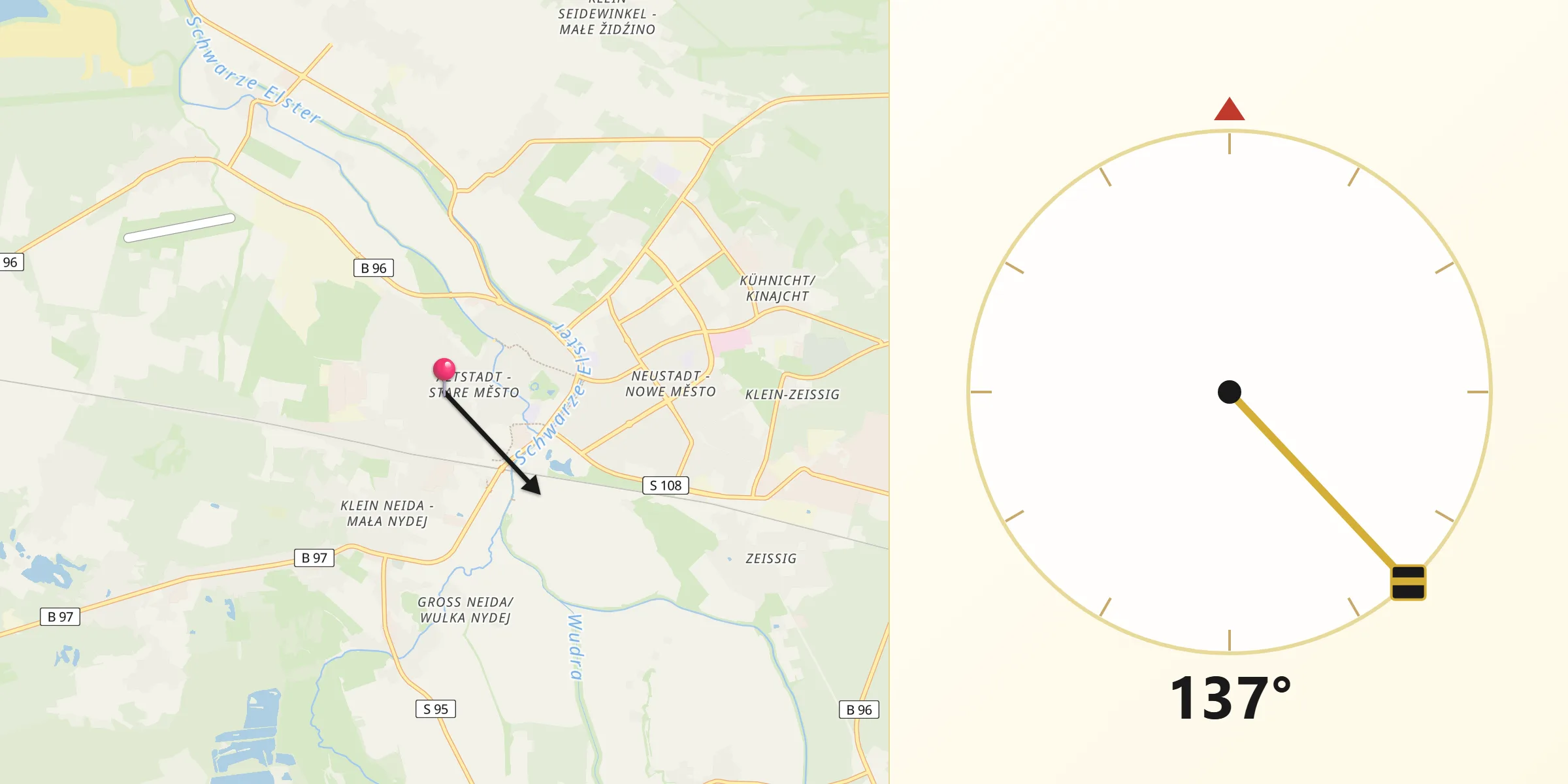 Qibla-Richtung von Hoyerswerda