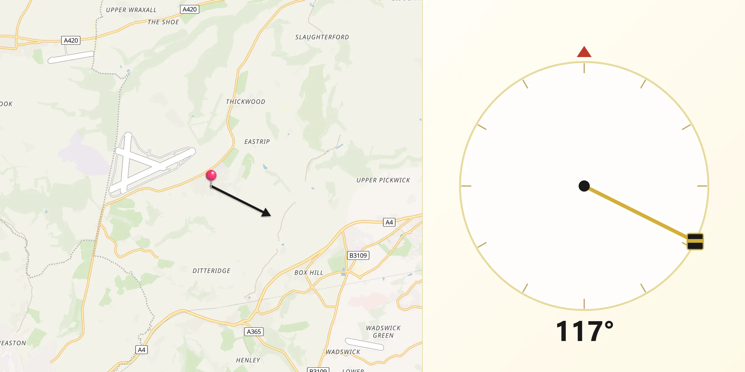 Qibla Direction from Colerne