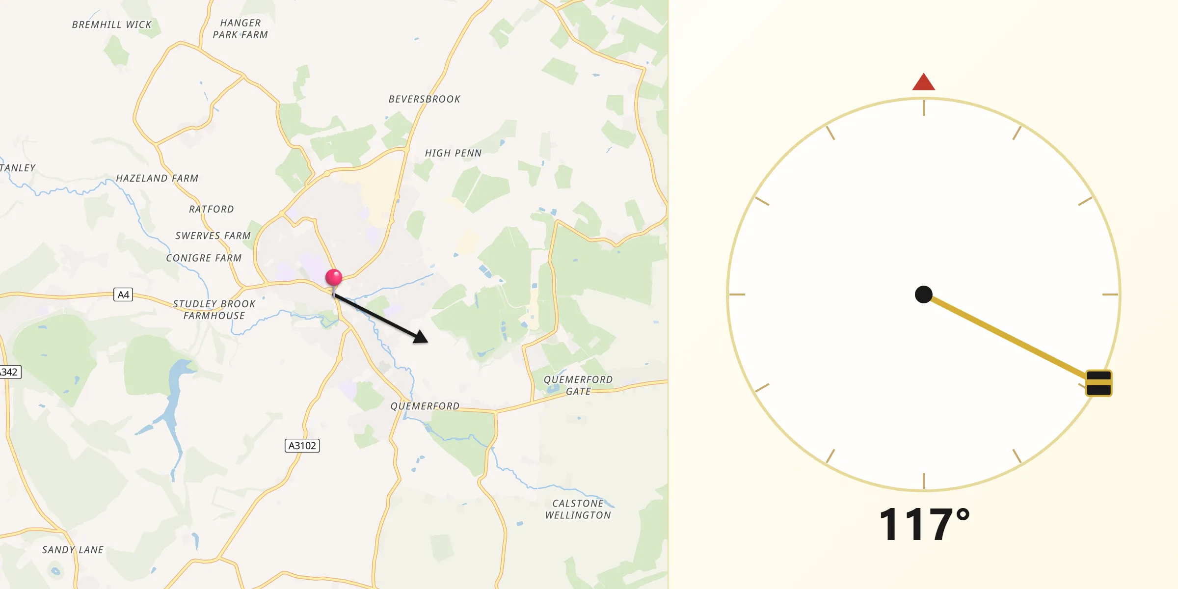 Qibla Direction from Calne