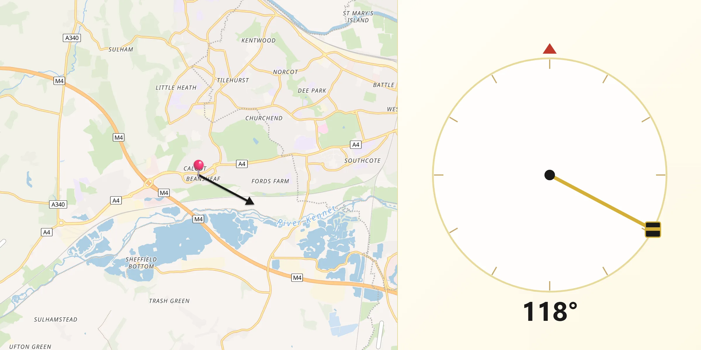 Qibla Direction from Calcot