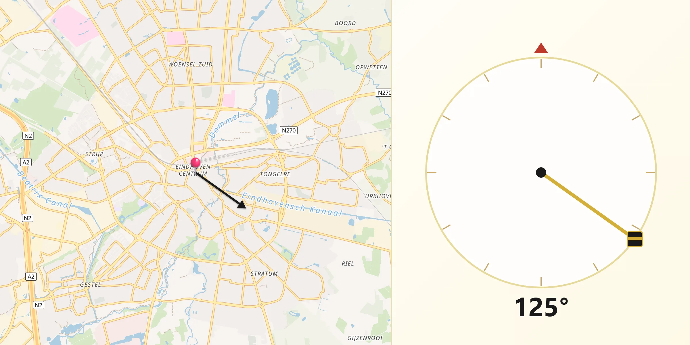 Qibla Richting vanaf Eindhoven