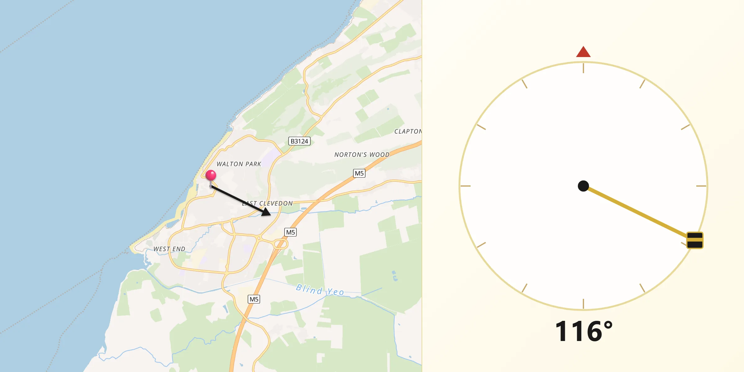 Qibla Direction from Clevedon