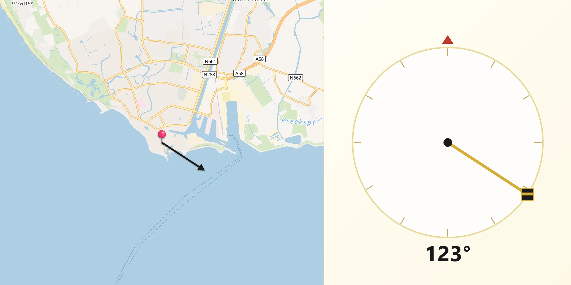 Qibla Richting vanaf Vlissingen