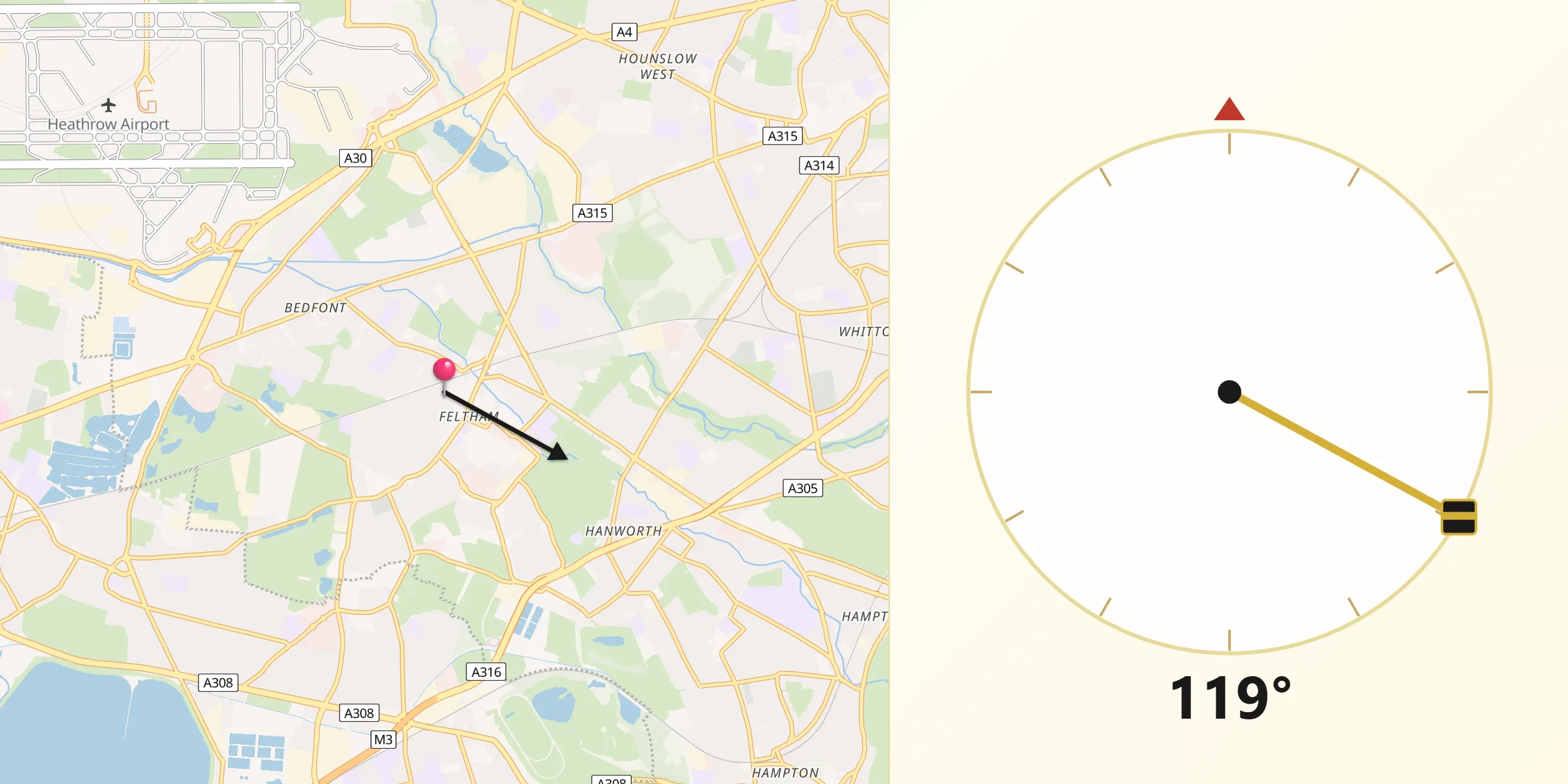 Qibla Direction from Feltham