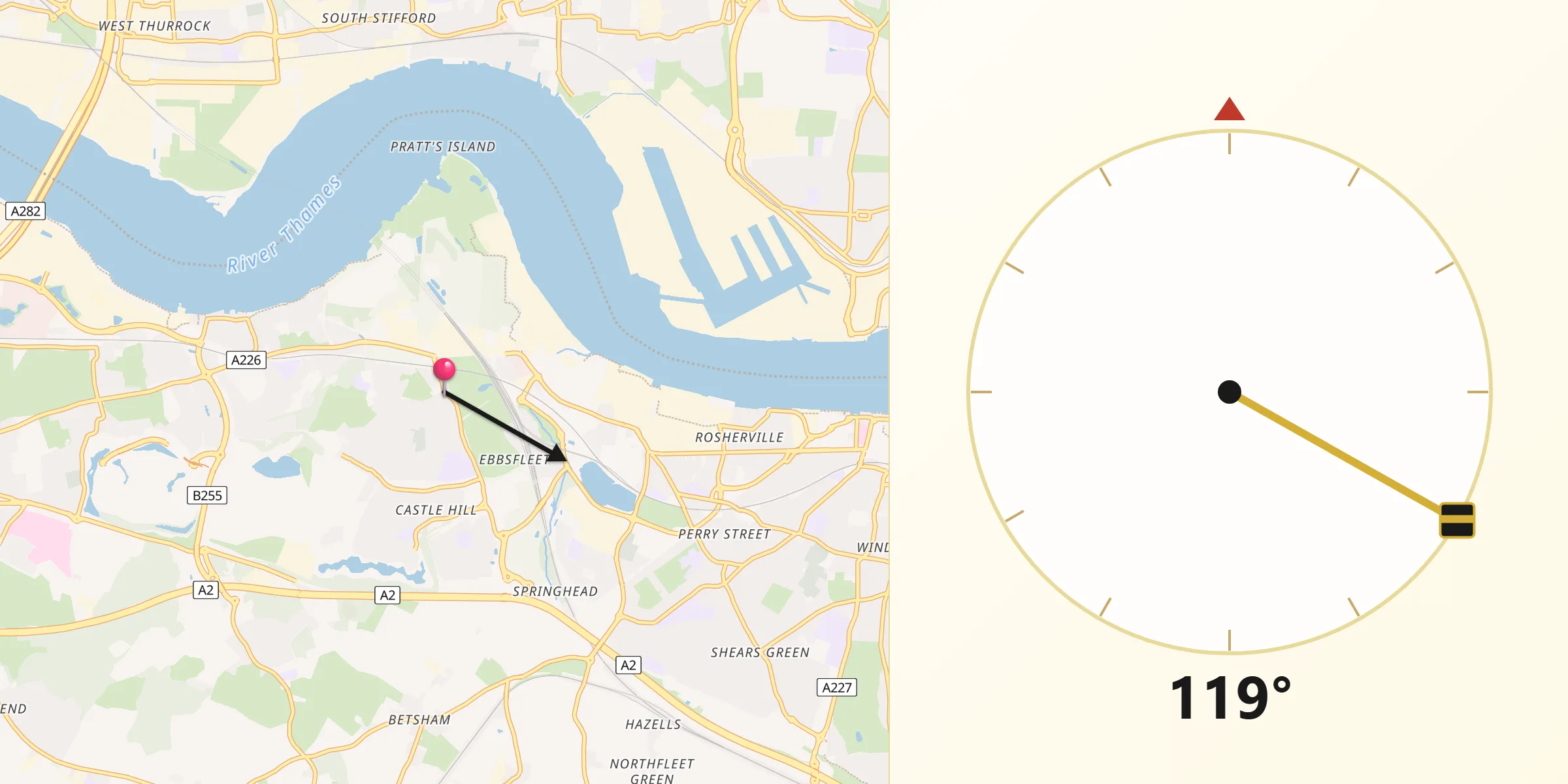 Qibla Direction from Swanscombe