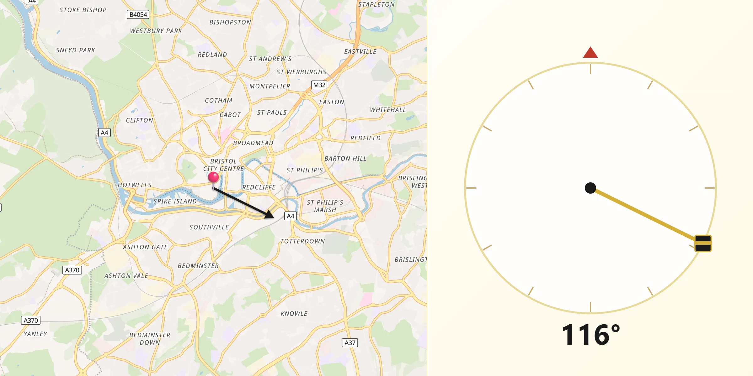Qibla Direction from City of Bristol