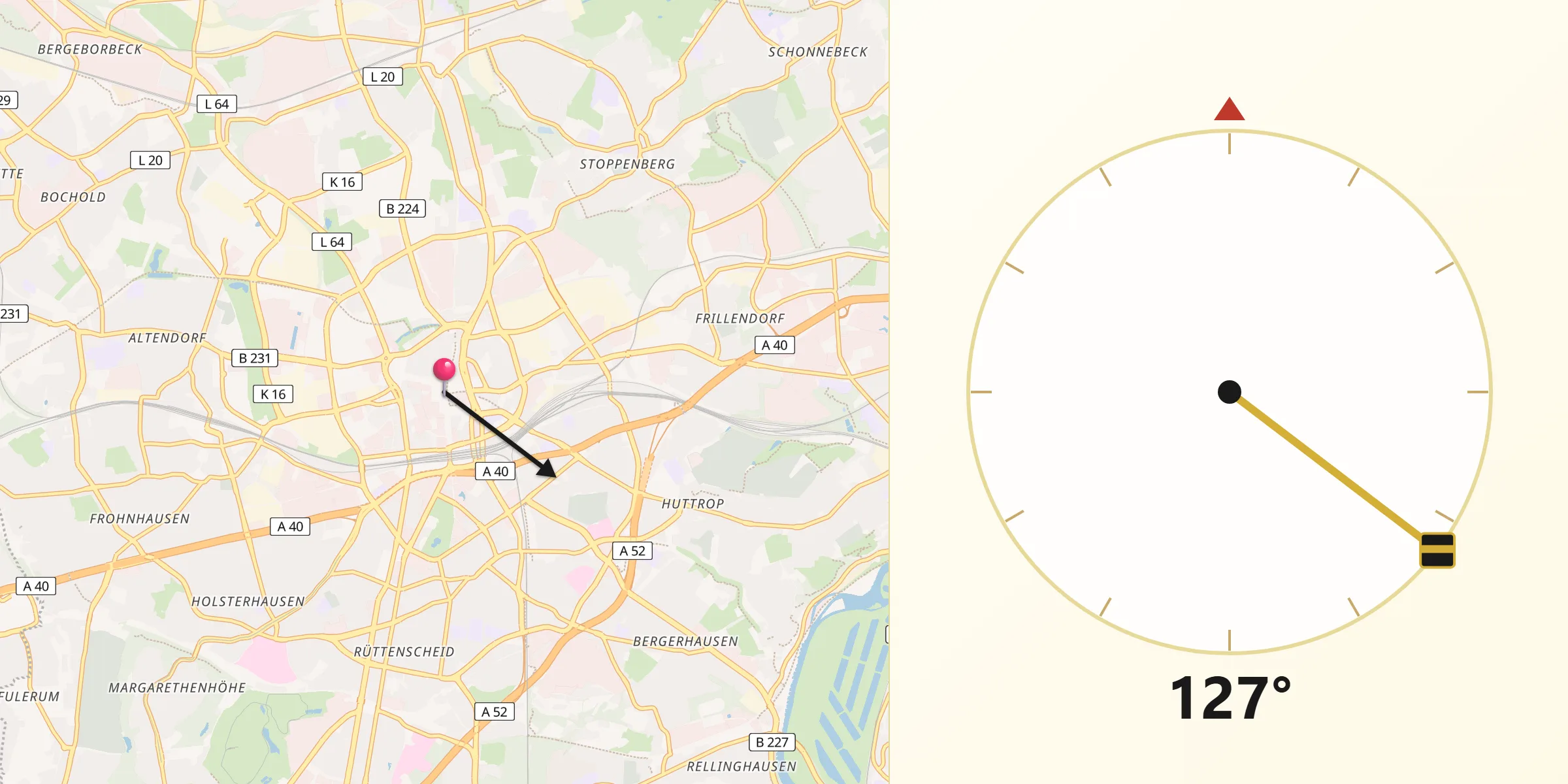Direzione della Qibla da Essen