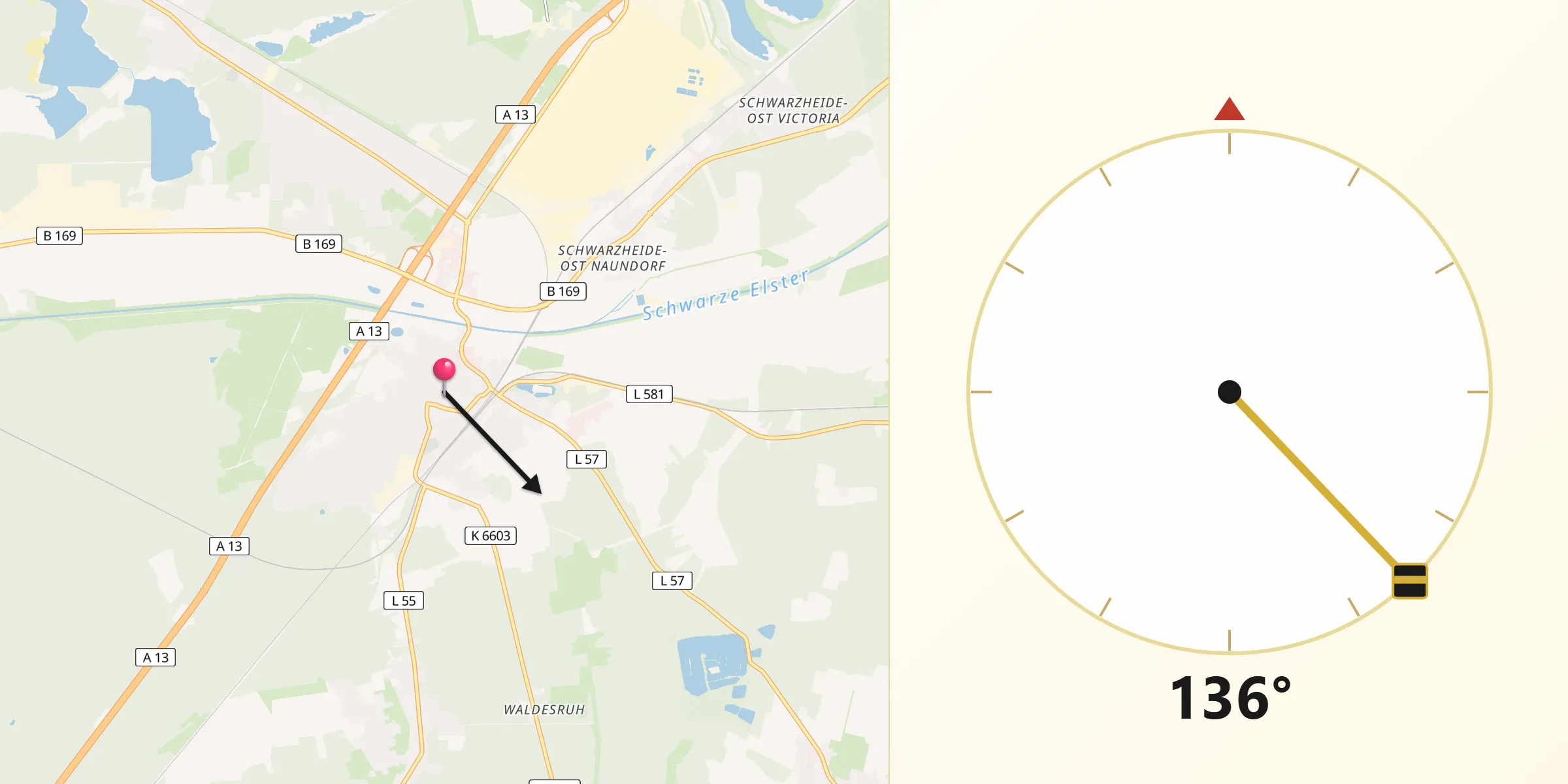 Qibla-Richtung von Ruhland