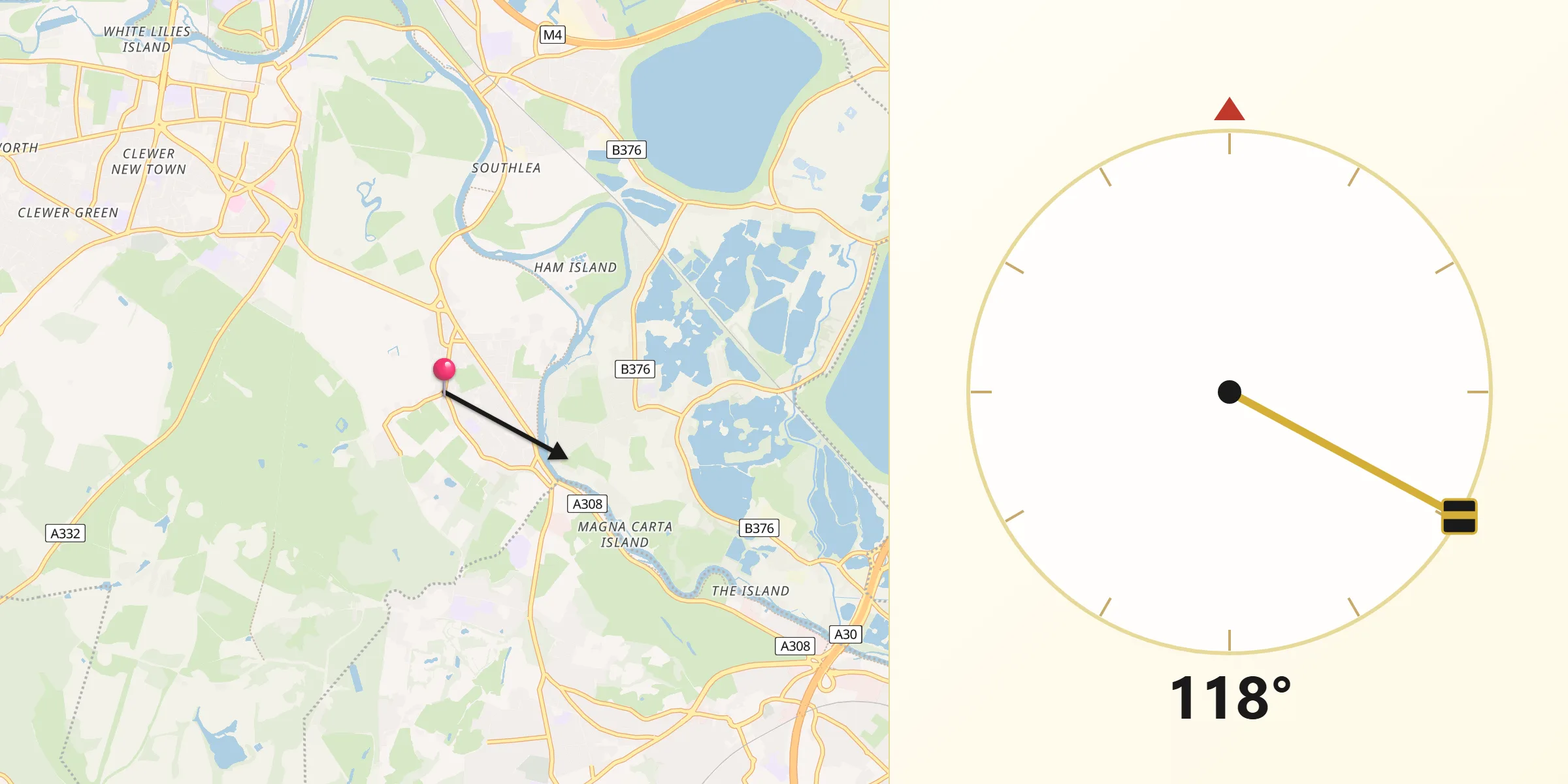 Qibla Direction from Old Windsor
