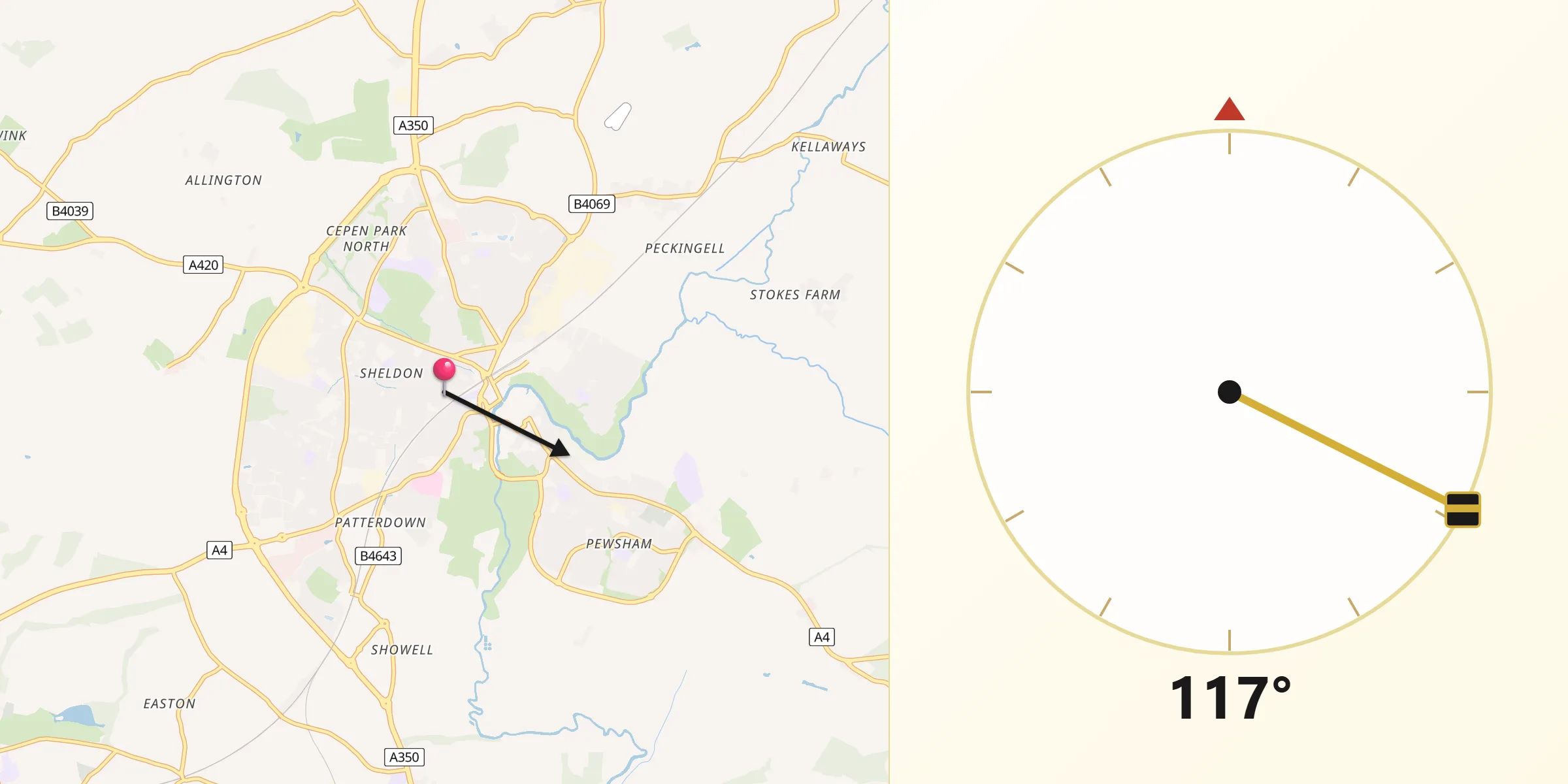 Qibla Direction from Chippenham