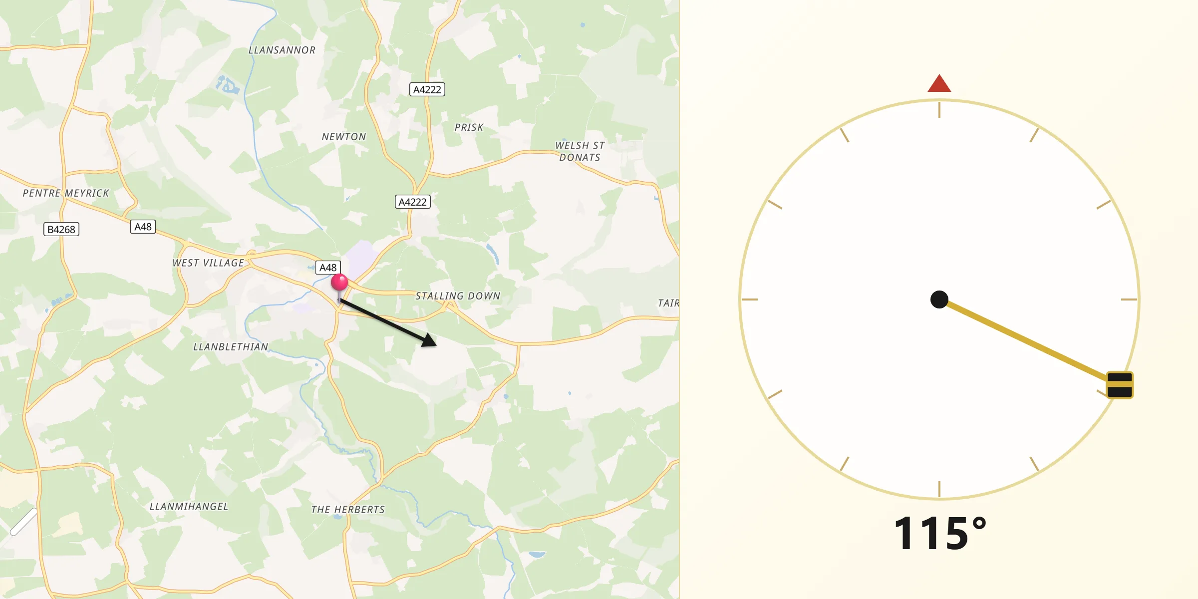 Qibla Direction from Cowbridge