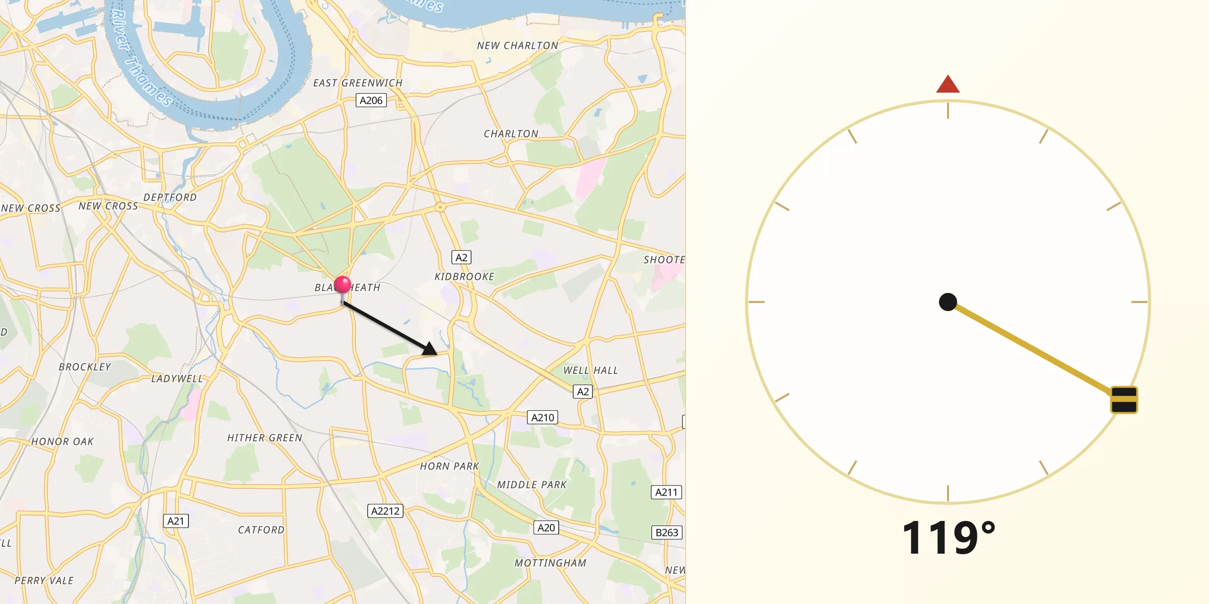 Qibla Direction from Blackheath