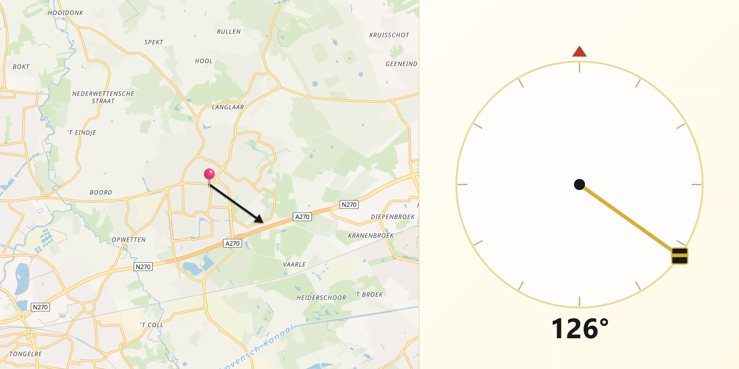 Qibla Richting vanaf Nuenen