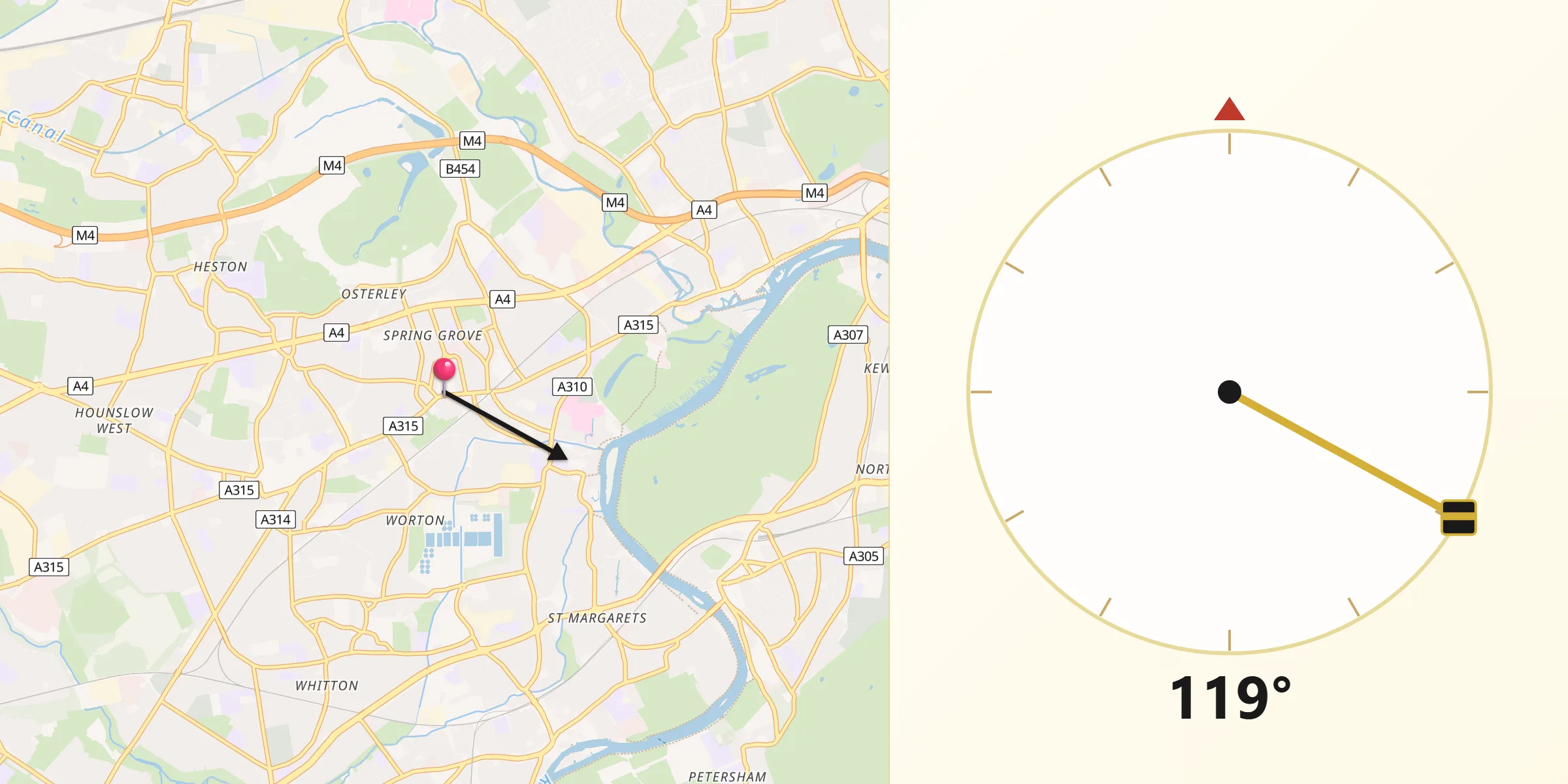 Qibla Direction from Isleworth