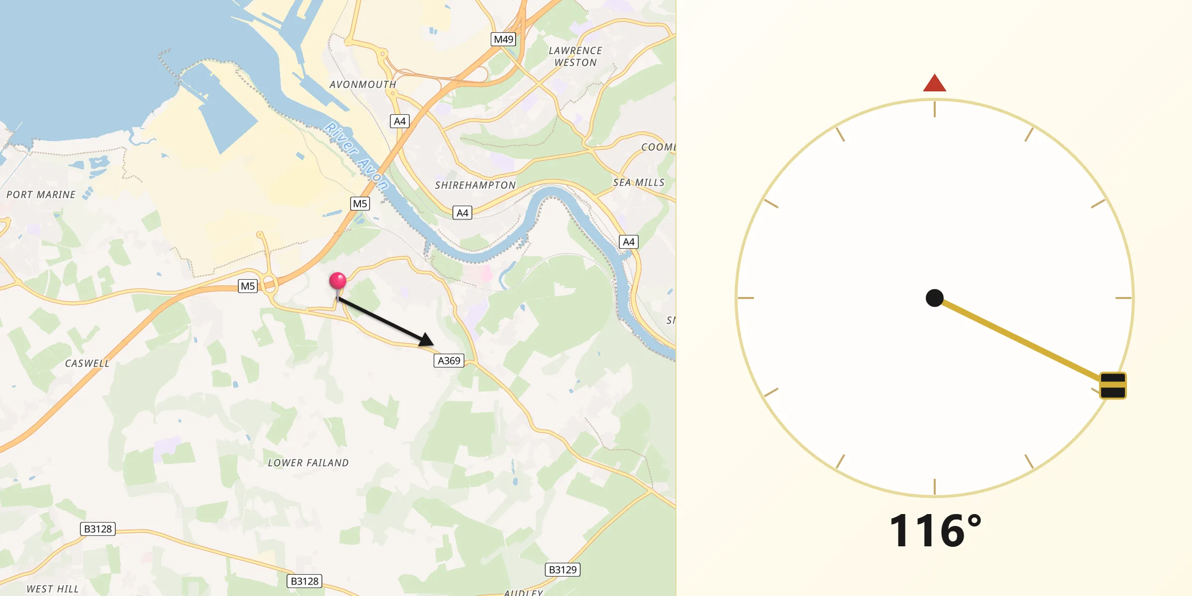 Qibla Direction from Easton-in-Gordano