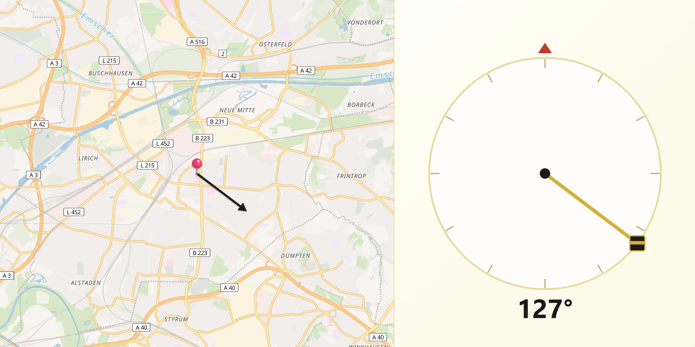 Qibla-Richtung von Oberhausen