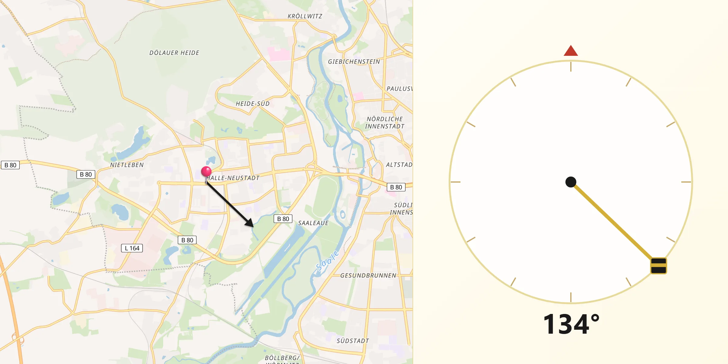 Qibla-Richtung von Halle Neustadt