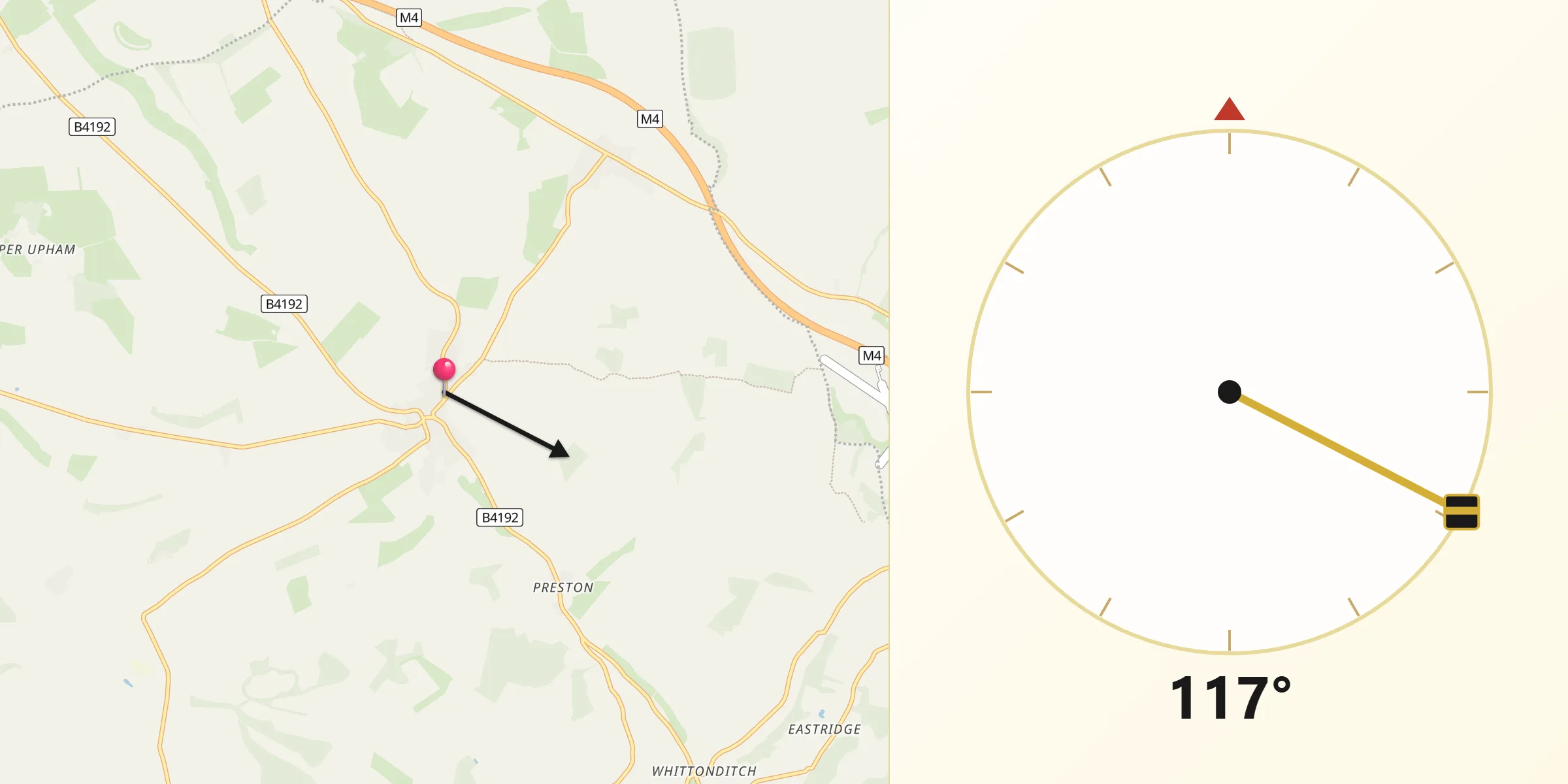 Qibla Direction from Aldbourne