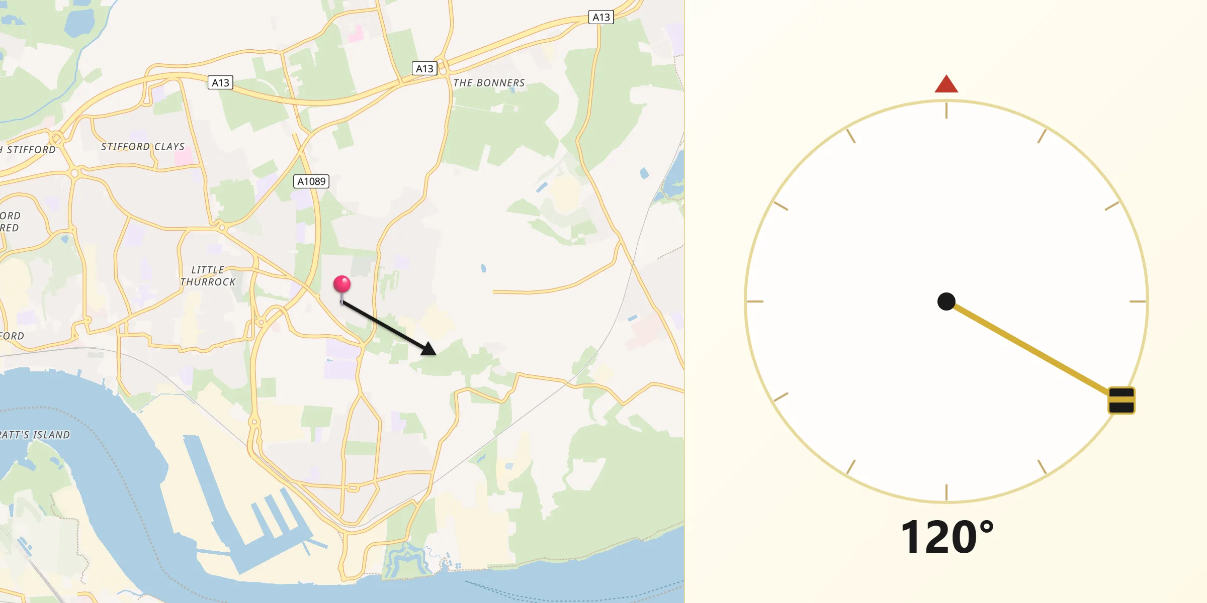 Qibla Direction from Chadwell St Mary