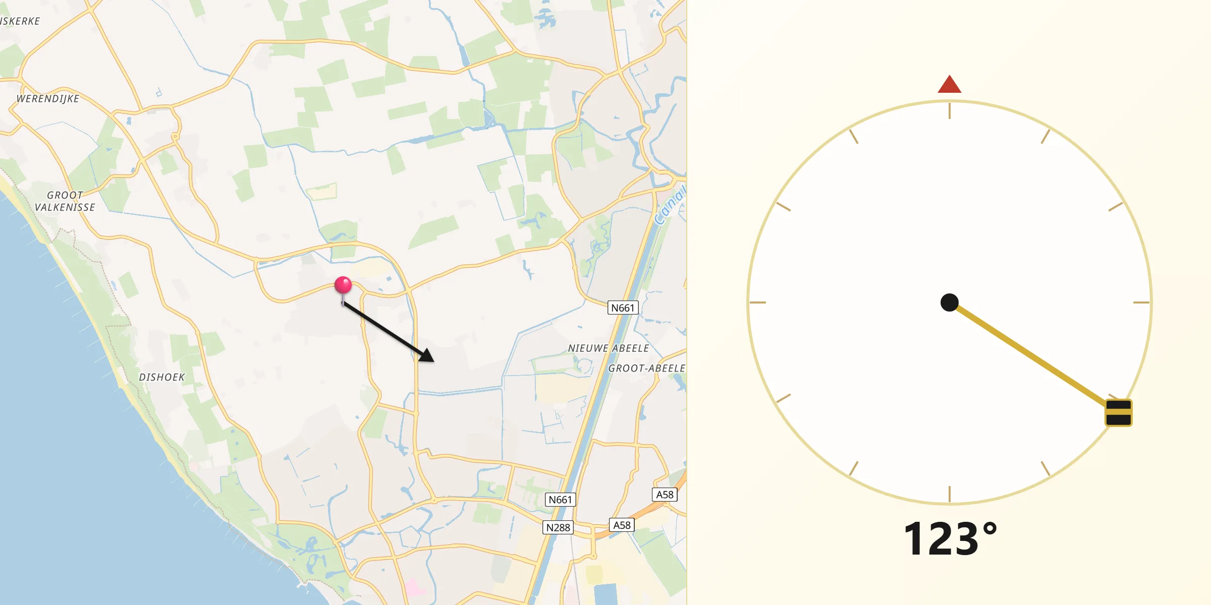 Qibla Richting vanaf Koudekerke