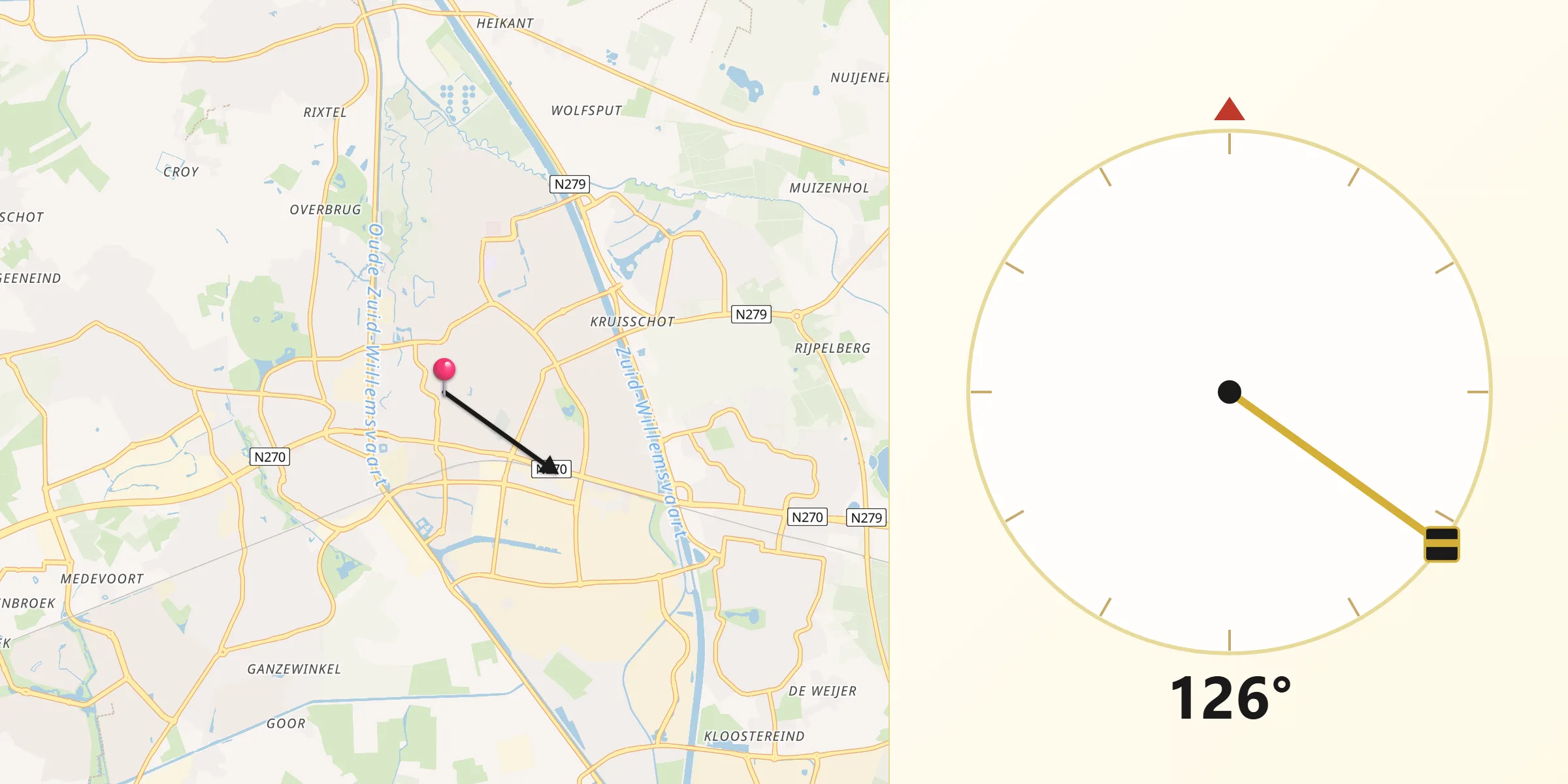 Qibla Richting vanaf Helmond