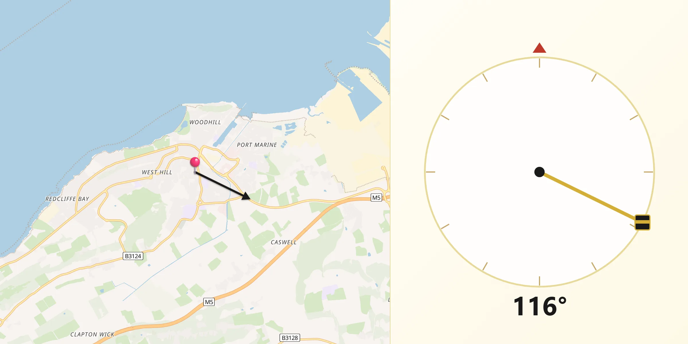 Qibla Direction from Portishead