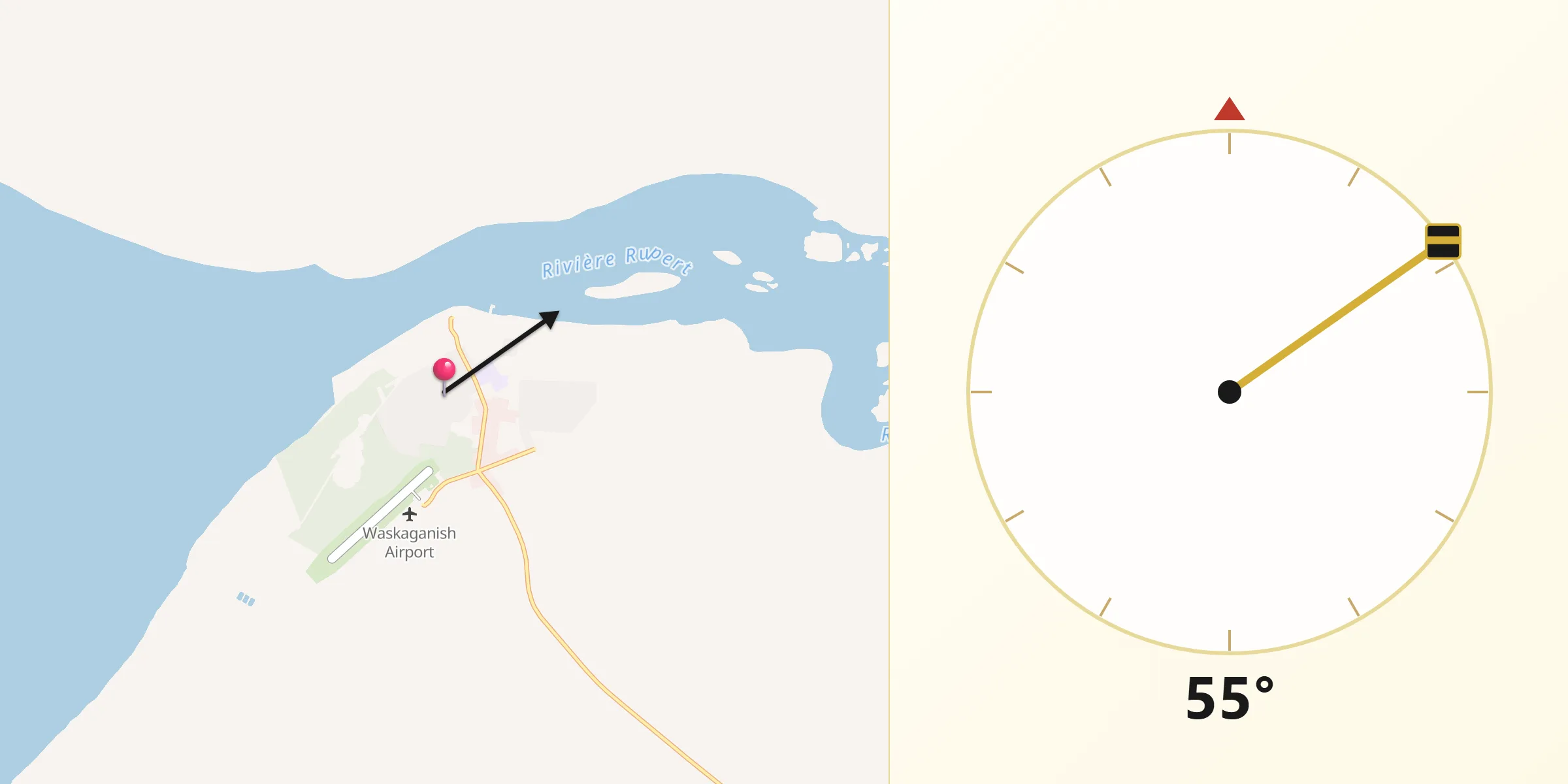 Qibla Direction from Waskaganish
