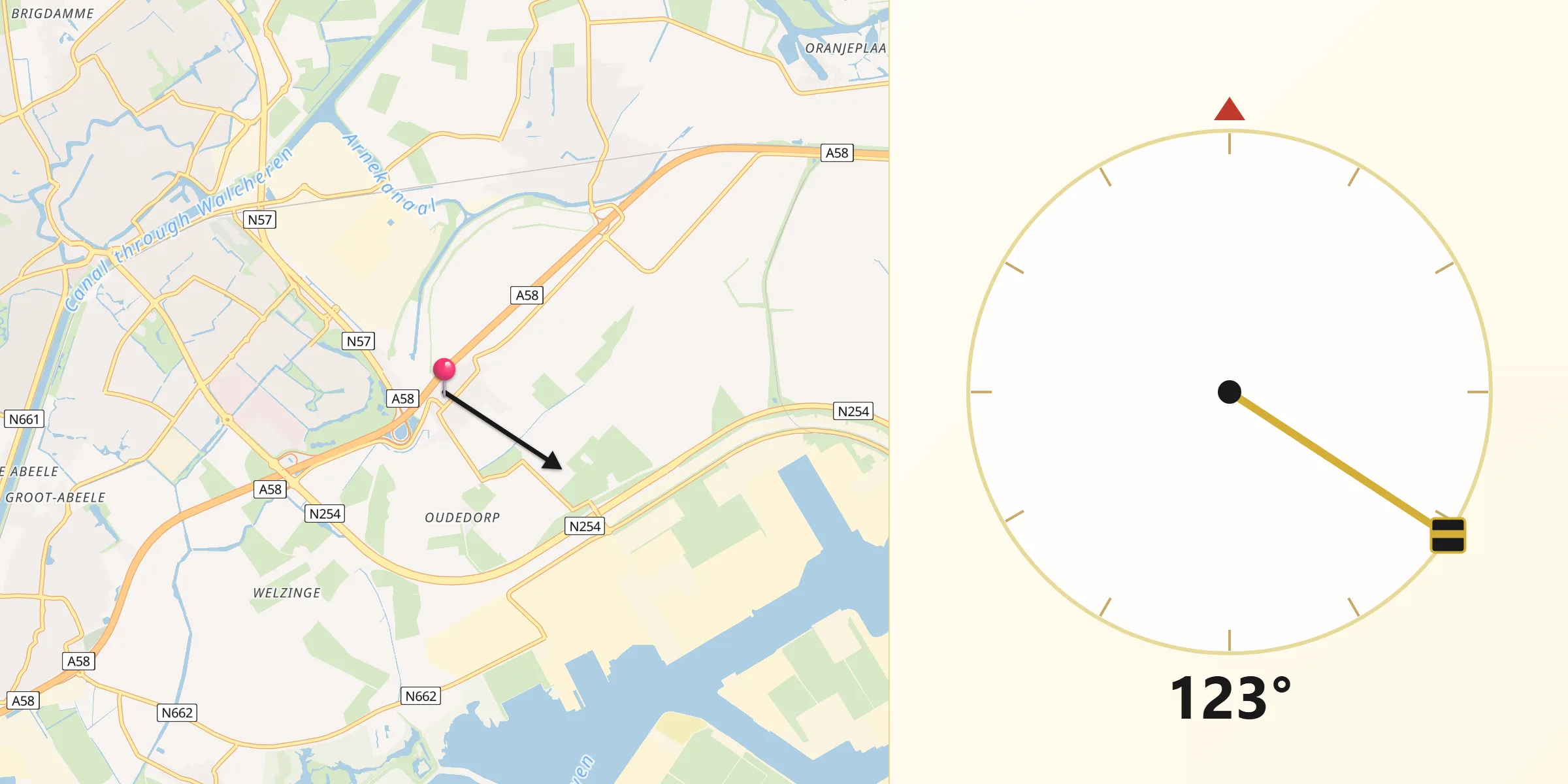 Qibla Richting vanaf Nieuw- en Sint Joosland