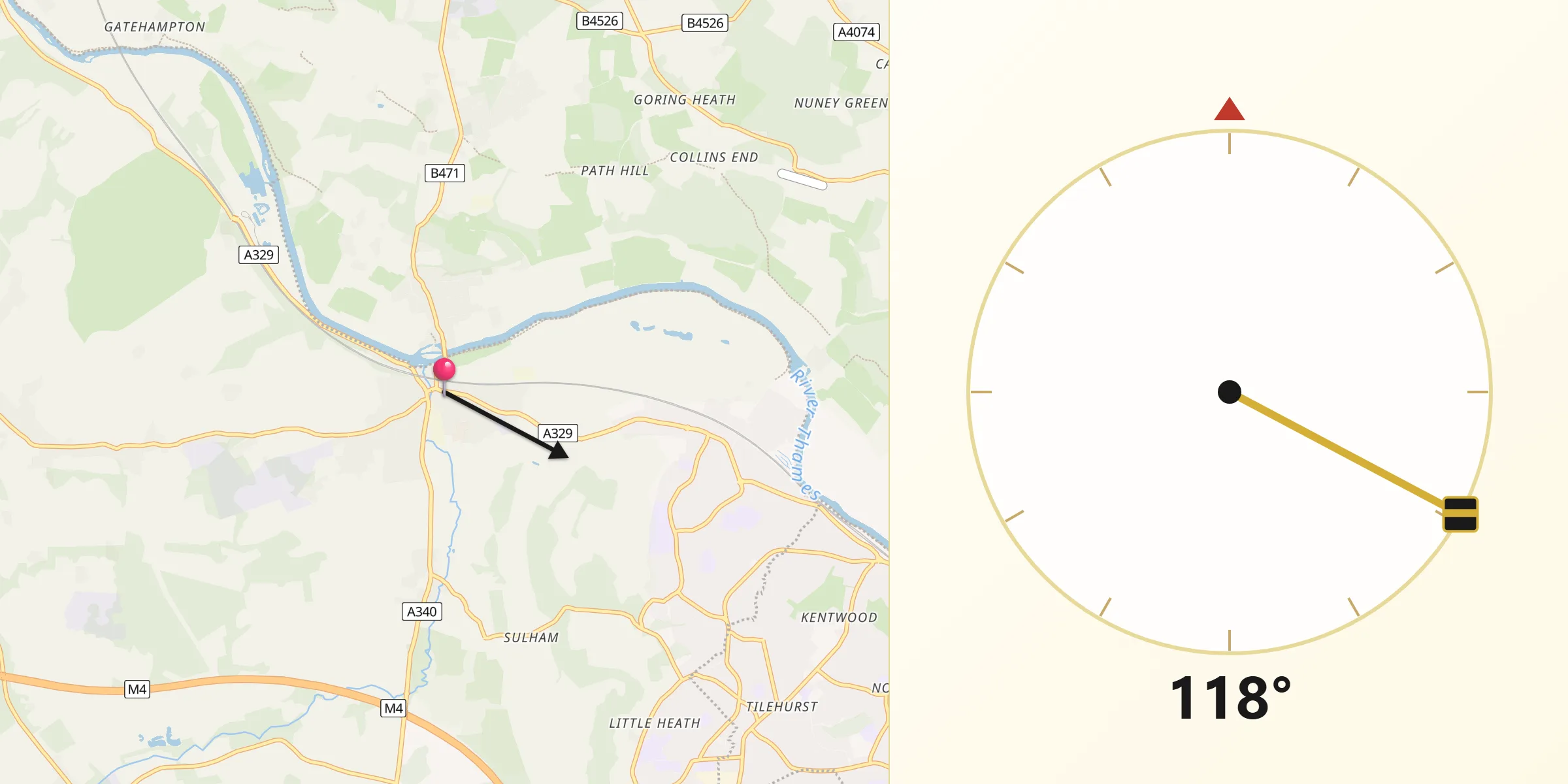 Qibla Direction from Pangbourne