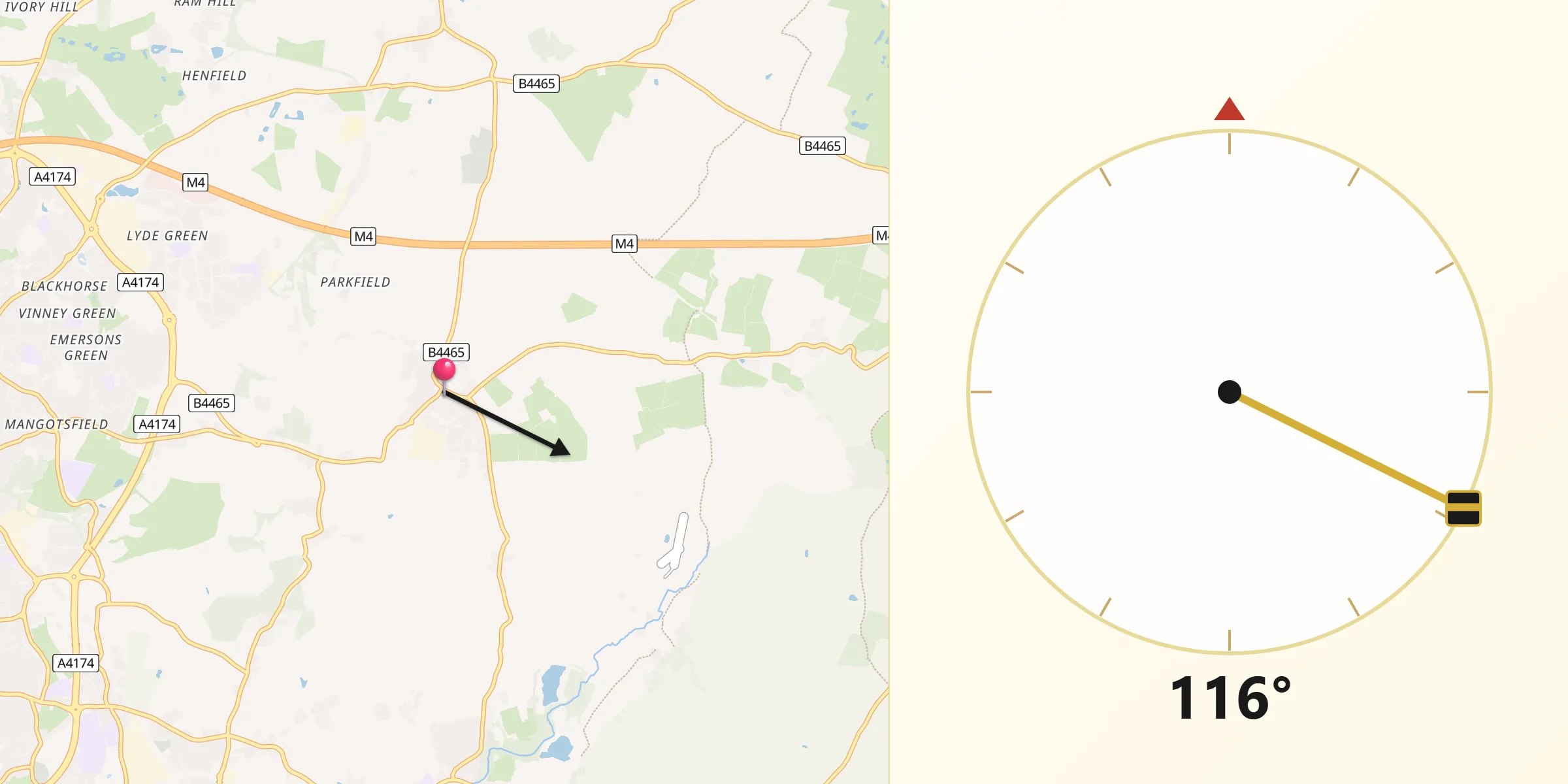 Qibla Direction from Pucklechurch