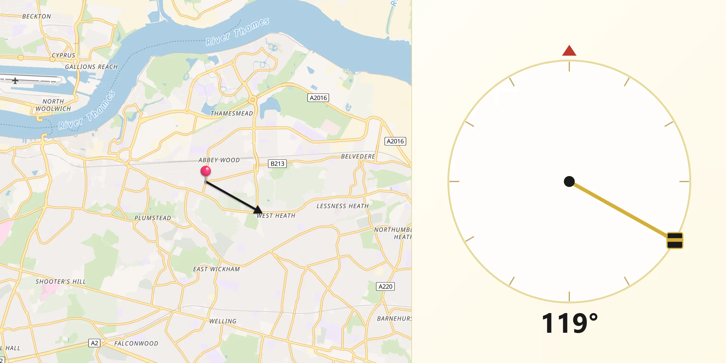 Qibla Direction from Abbey Wood