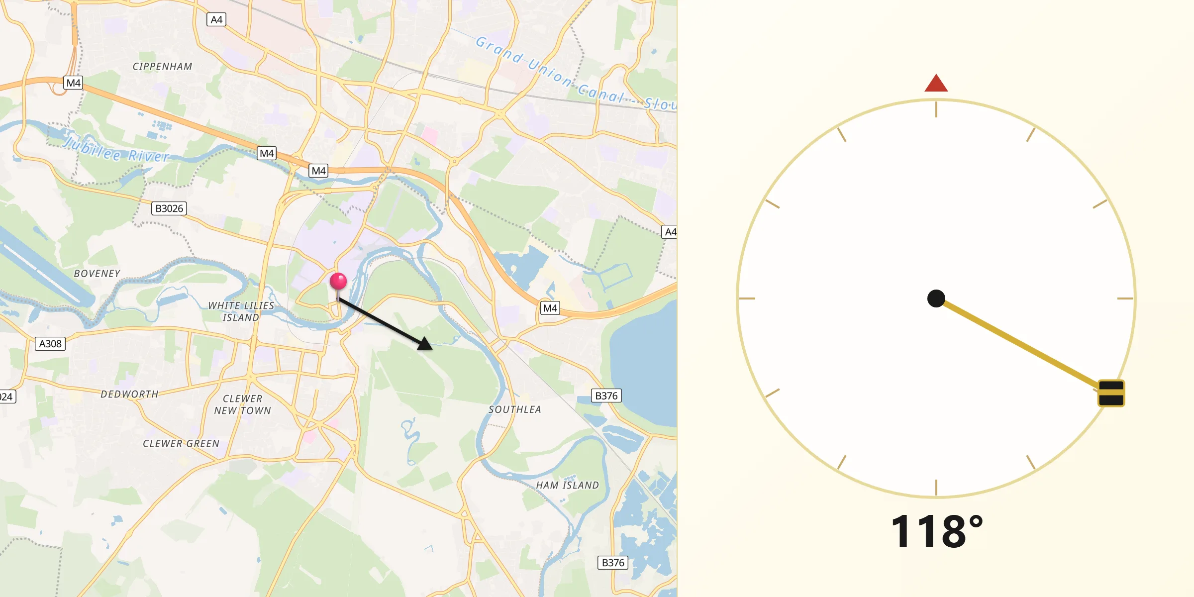 Qibla Direction from Eton
