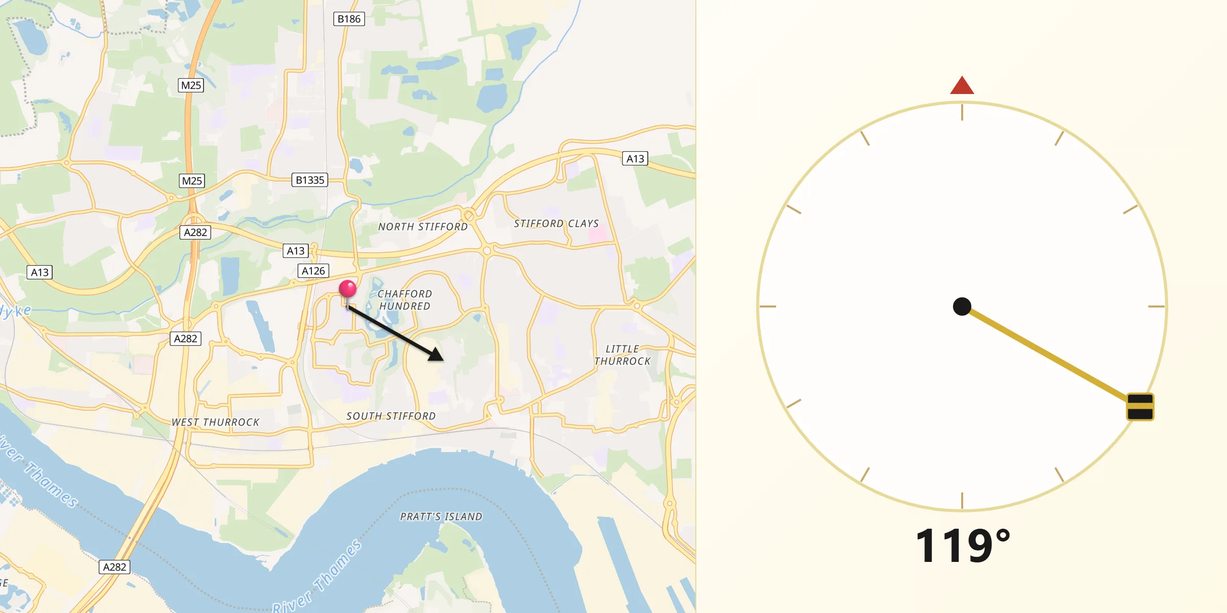 Qibla Direction from Chafford Hundred