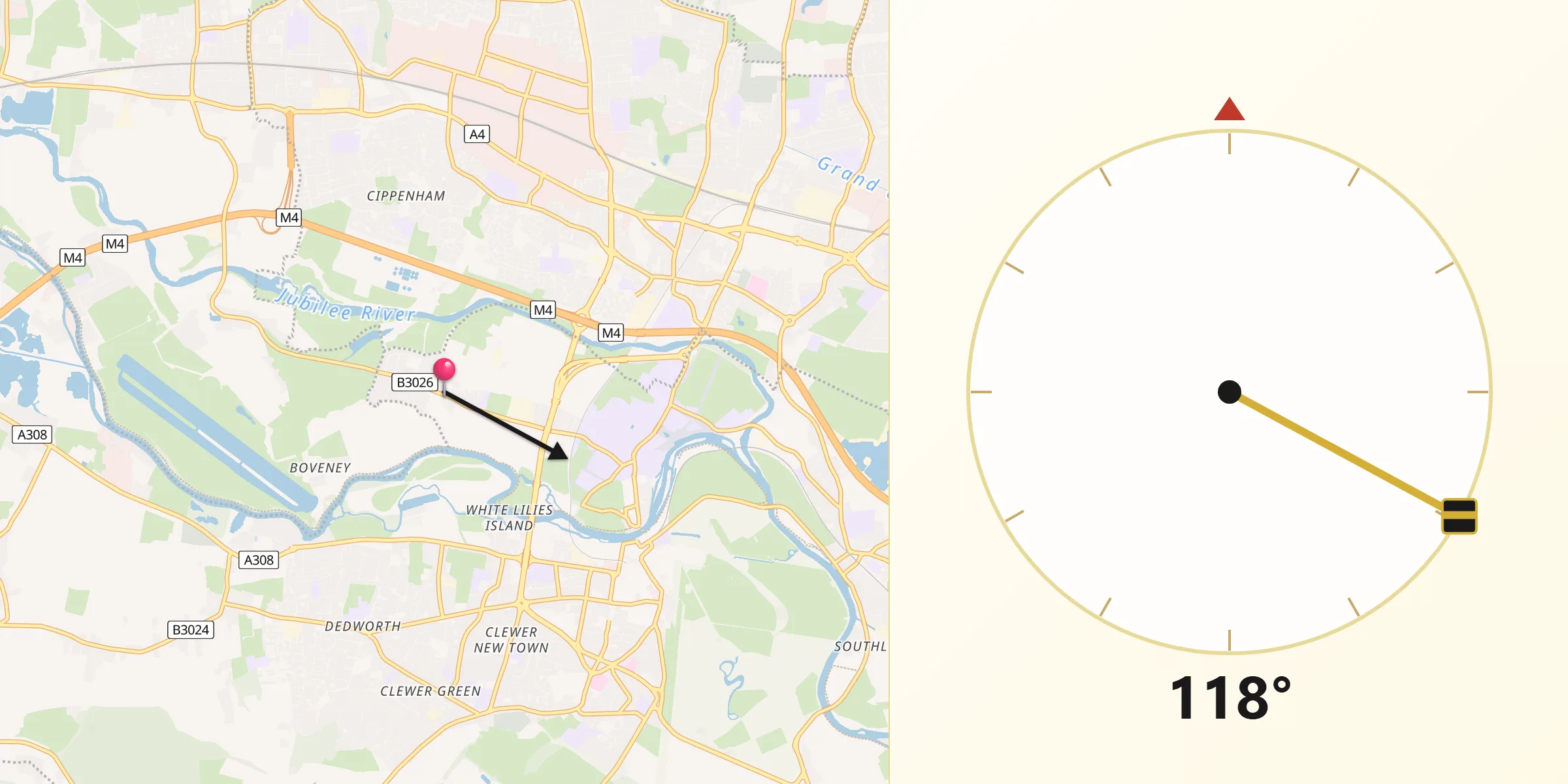 Qibla Direction from Eton Wick