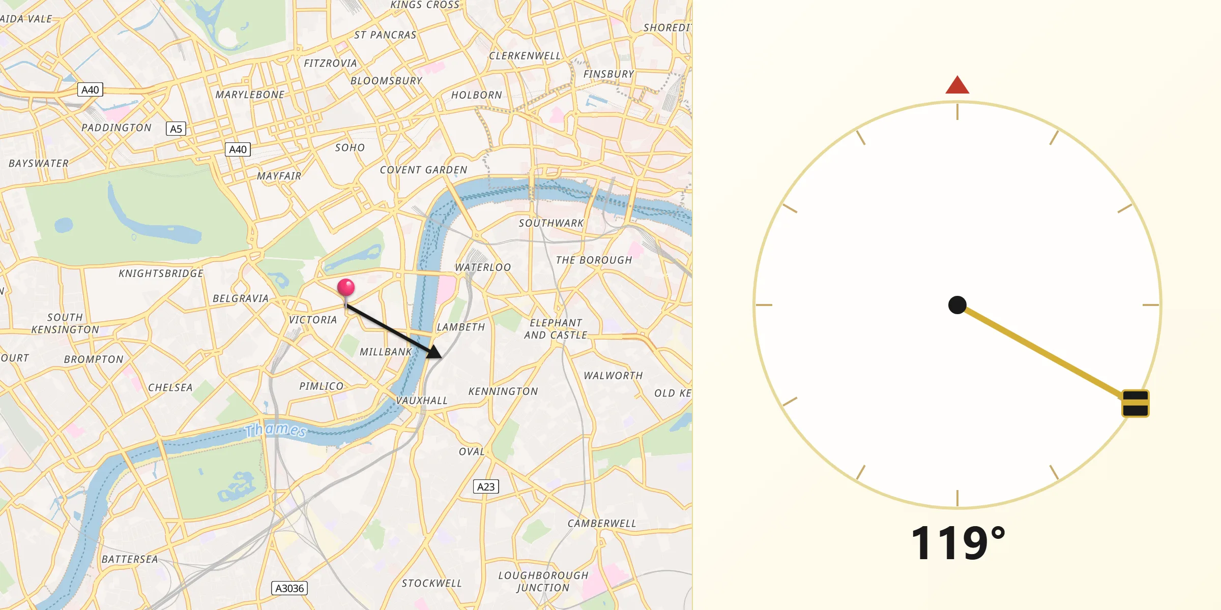 Qibla Richting vanaf City of Westminster