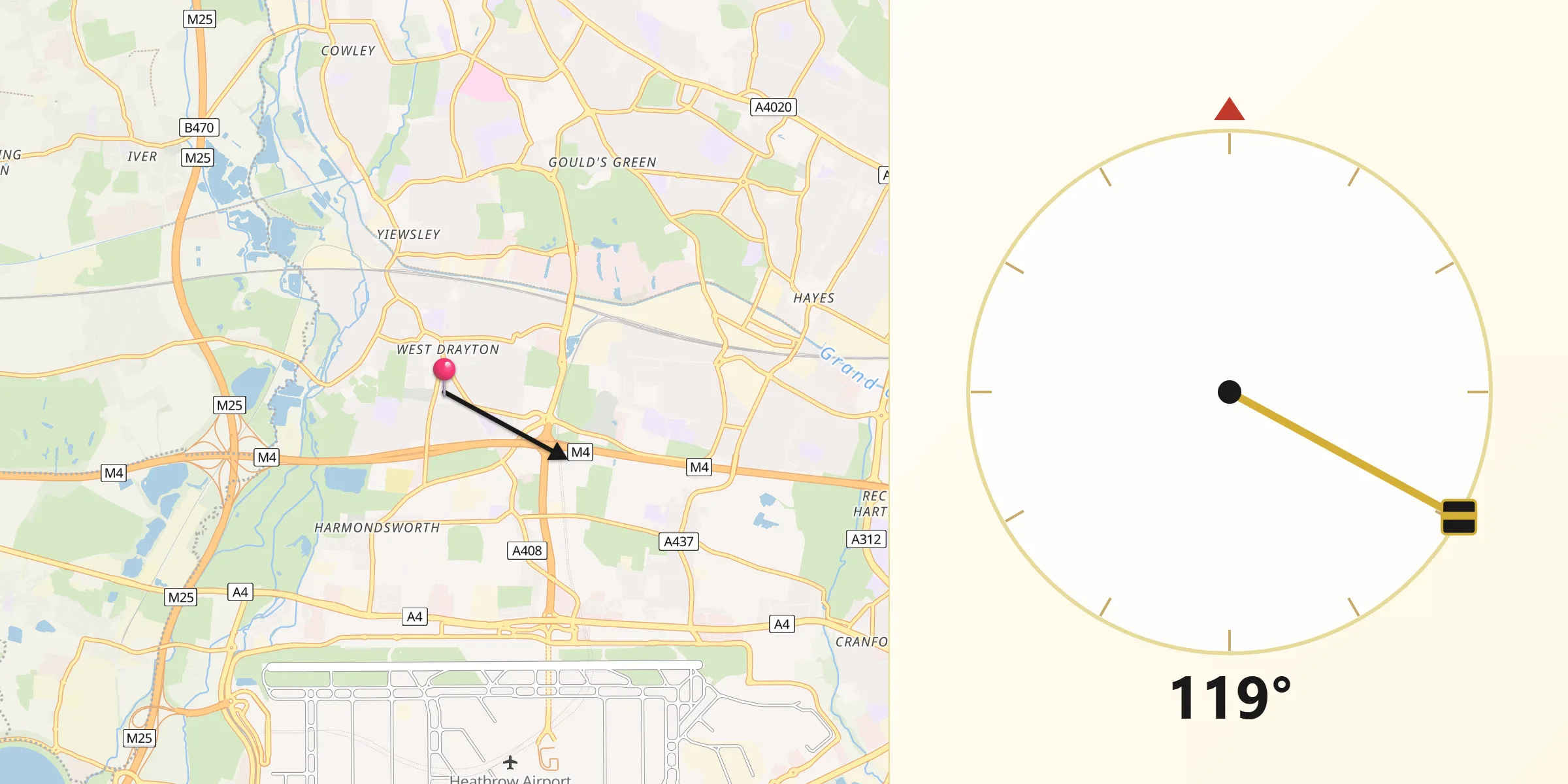Qibla Direction from West Drayton