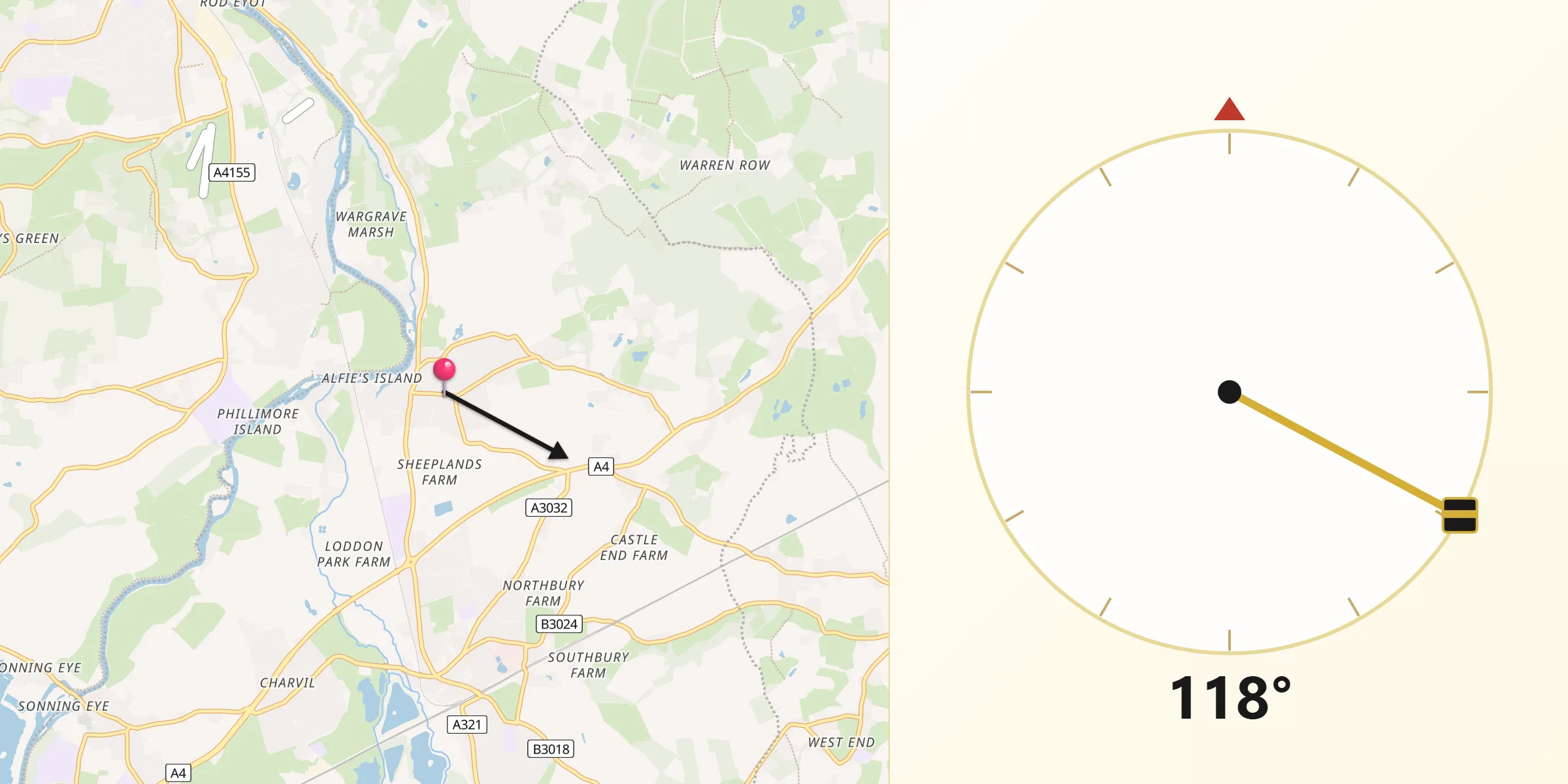 Qibla Direction from Wargrave