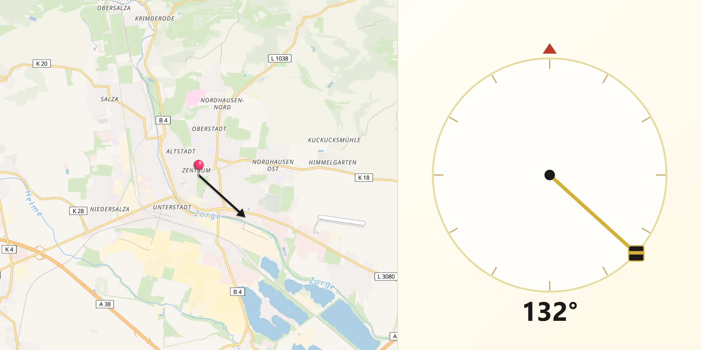 Qibla-Richtung von Nordhausen