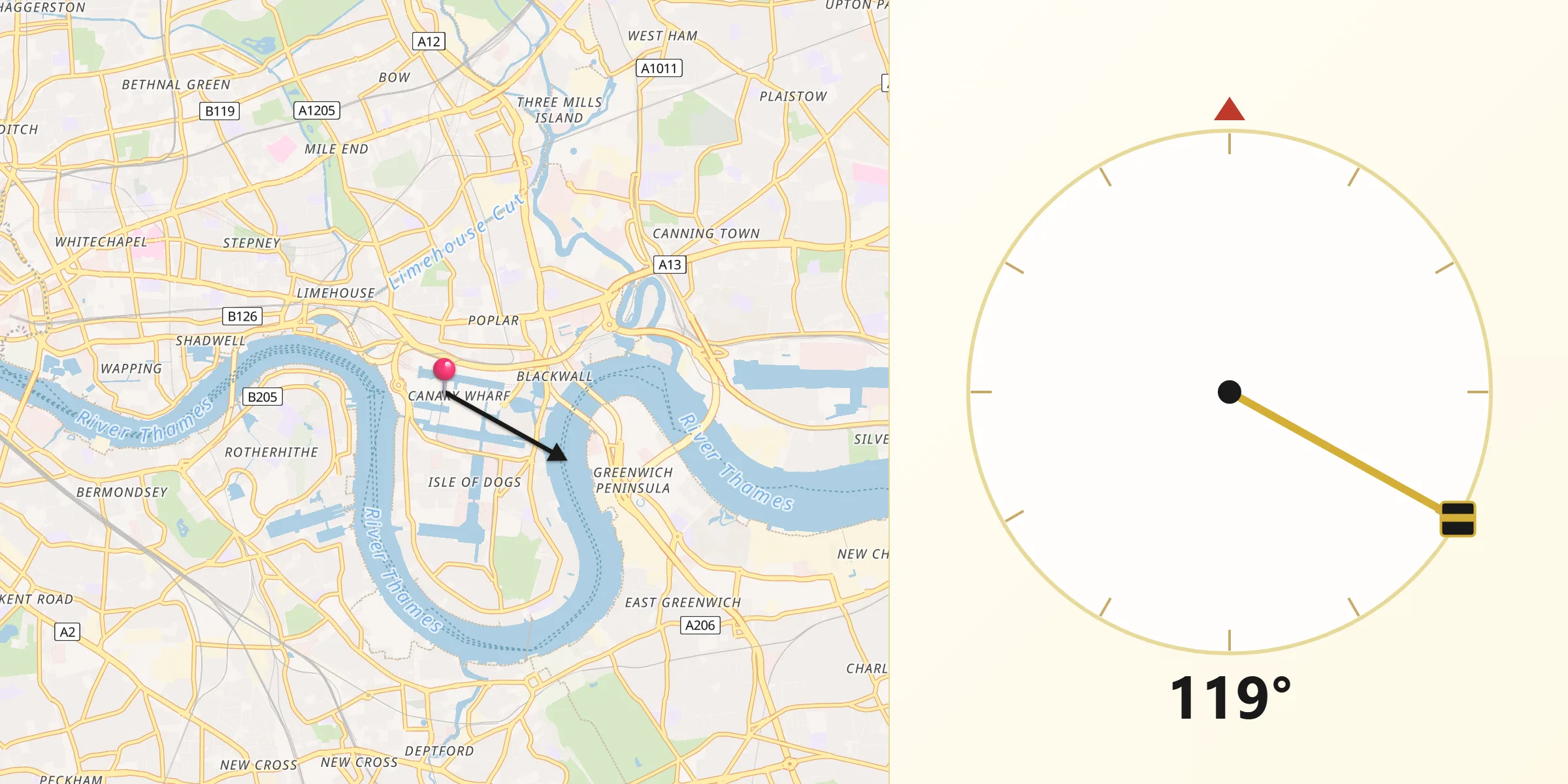 Qibla Direction from Canary Wharf