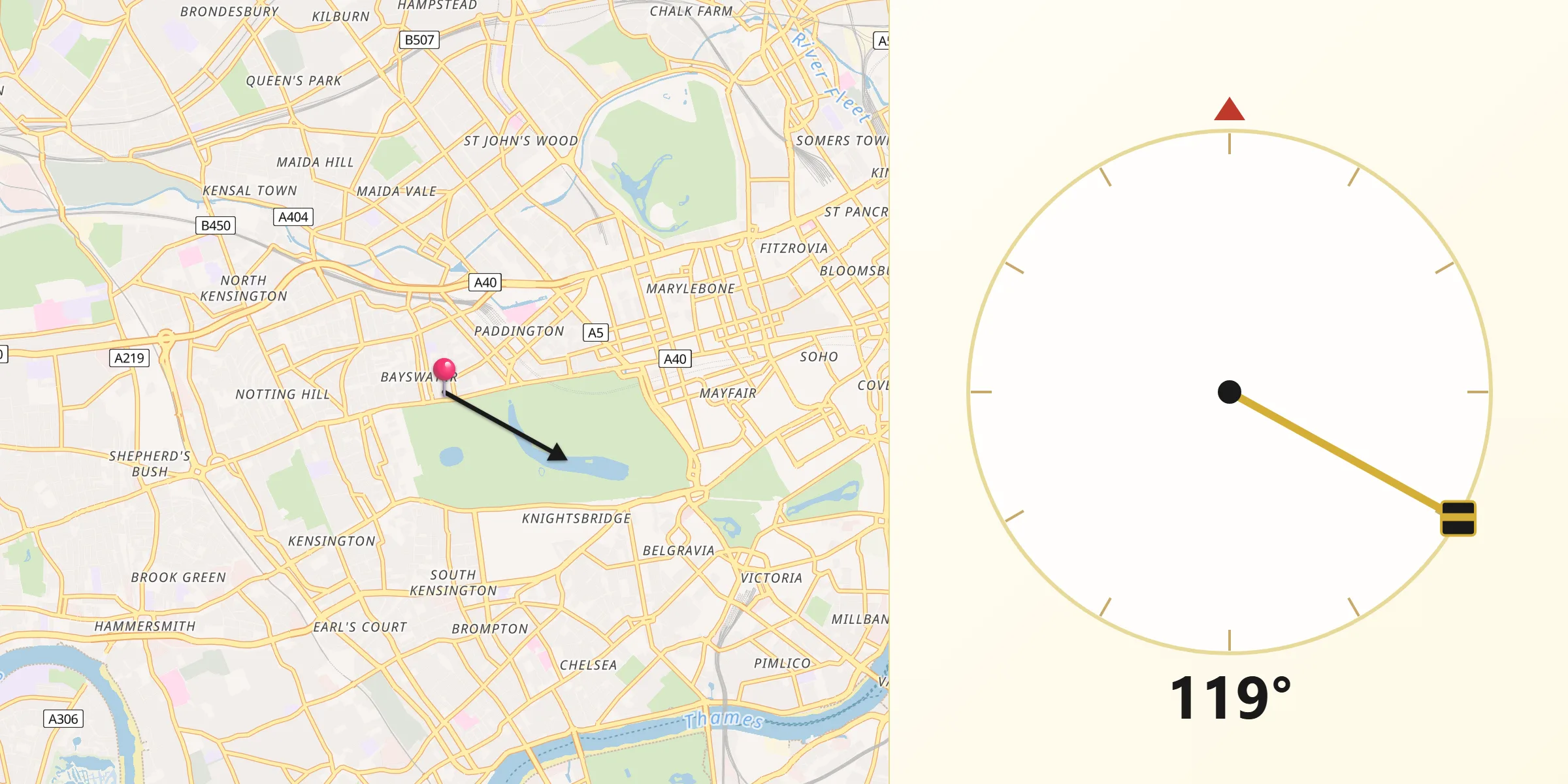 Qibla Direction from Bayswater
