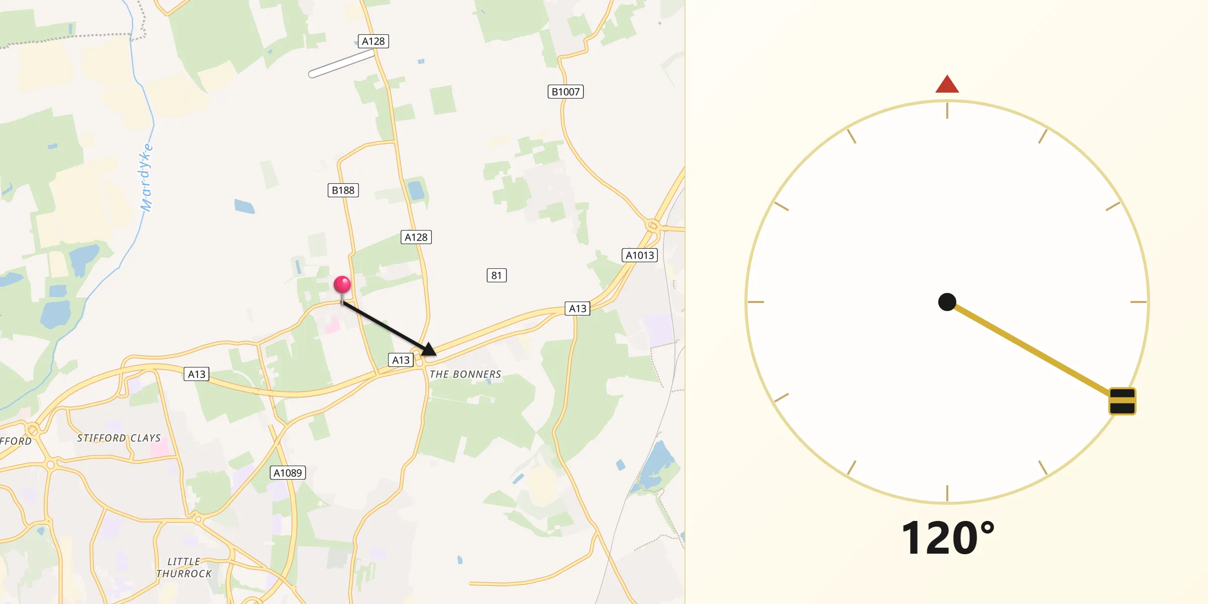 Qibla Direction from Orsett