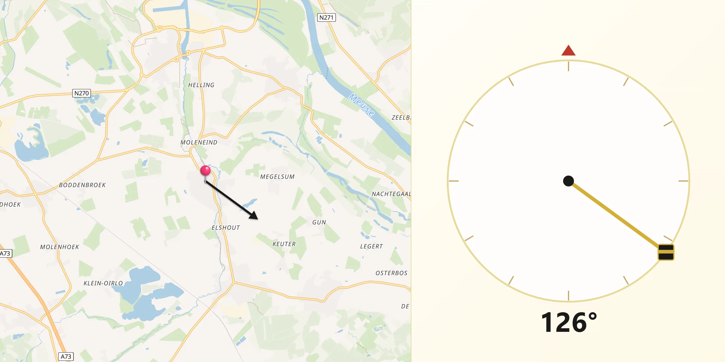 Qibla Richting vanaf Meerlo