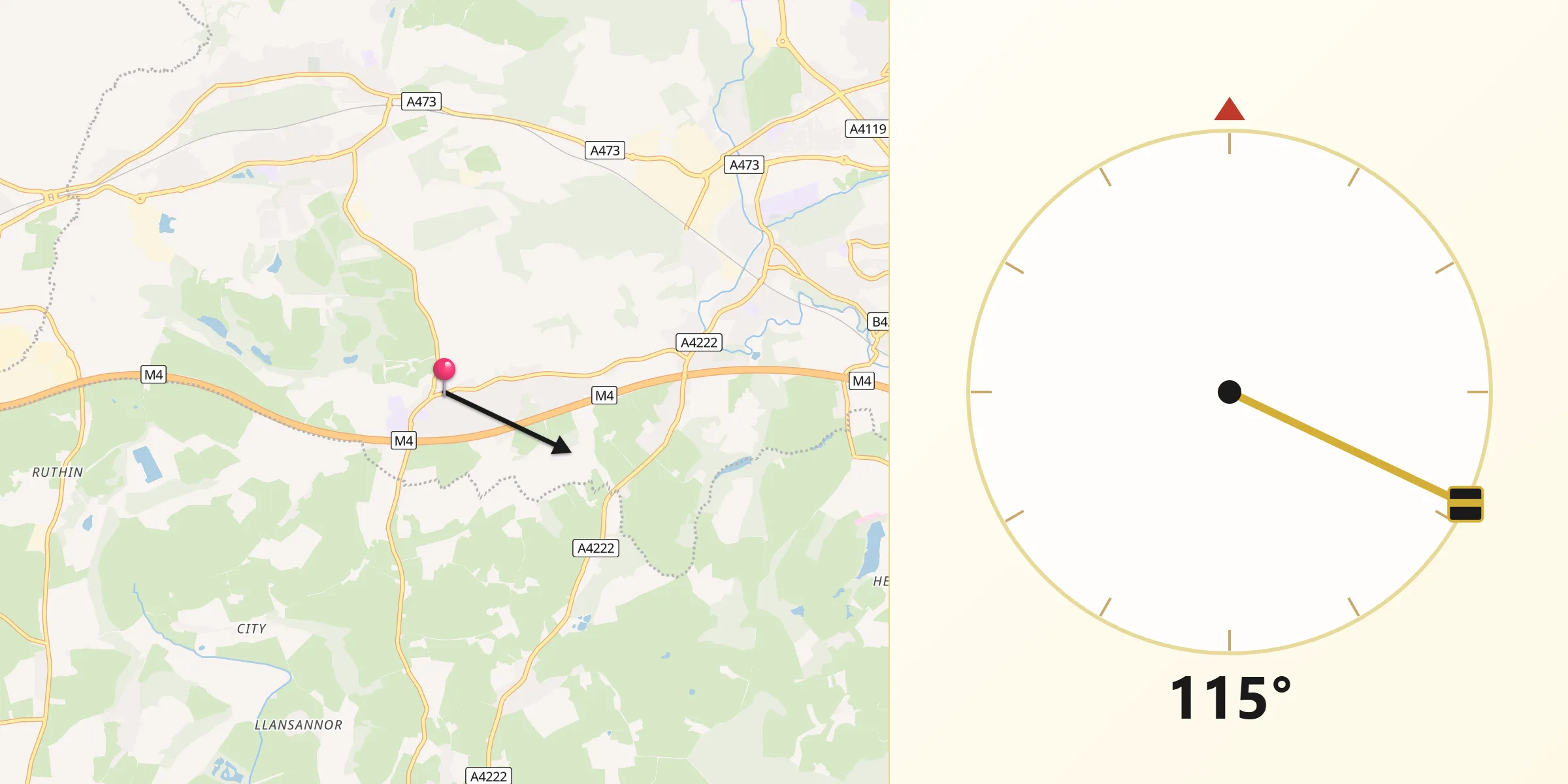 Qibla Direction from Llanharry