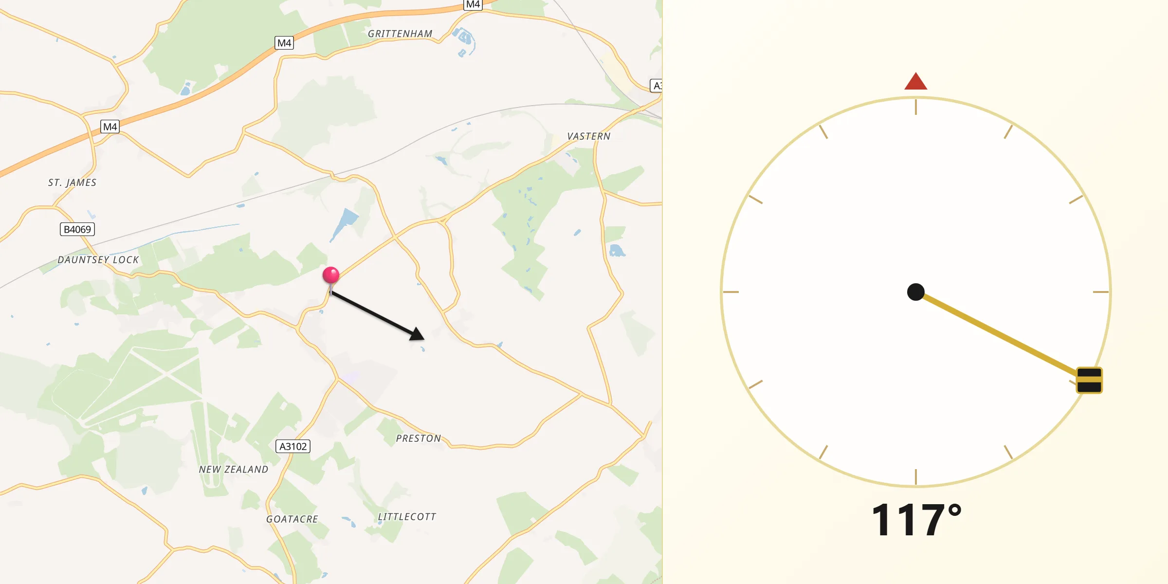 Qibla Direction from Lyneham